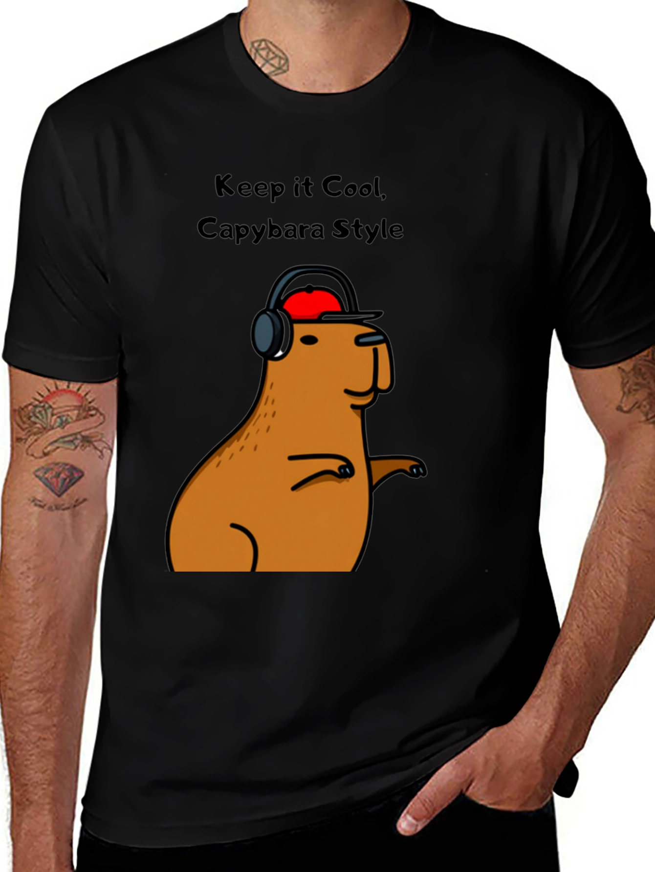 Variant 27 of Cool Capybara Style Graphic Tee - Black