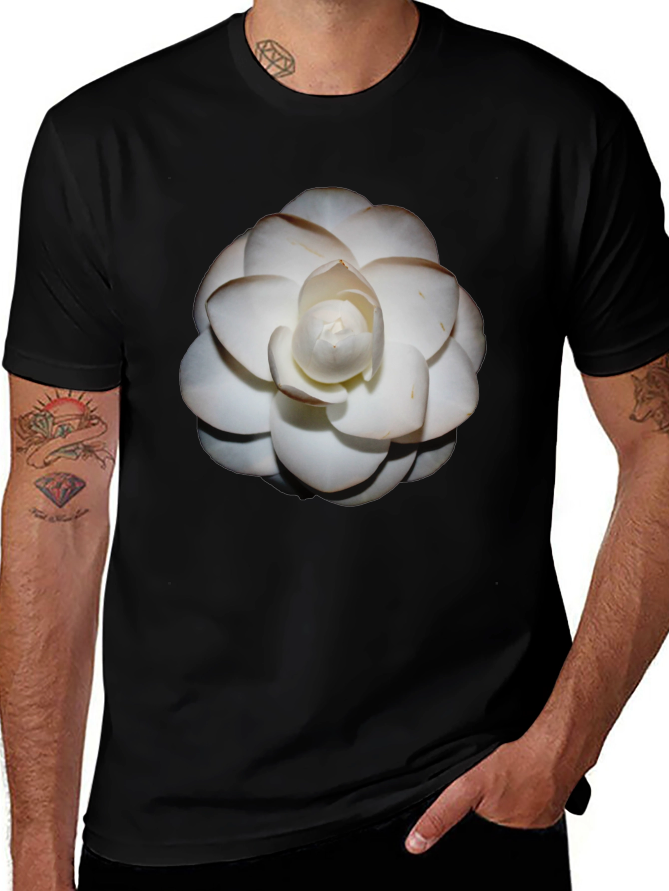Variant 22 of Elegant White Flower Graphic Tee - Stylish Comfort