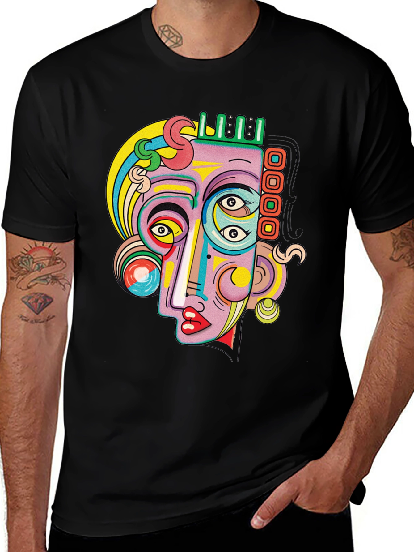 Variant 3 of Abstract Face Graphic Tee - Unique Art T-Shirt