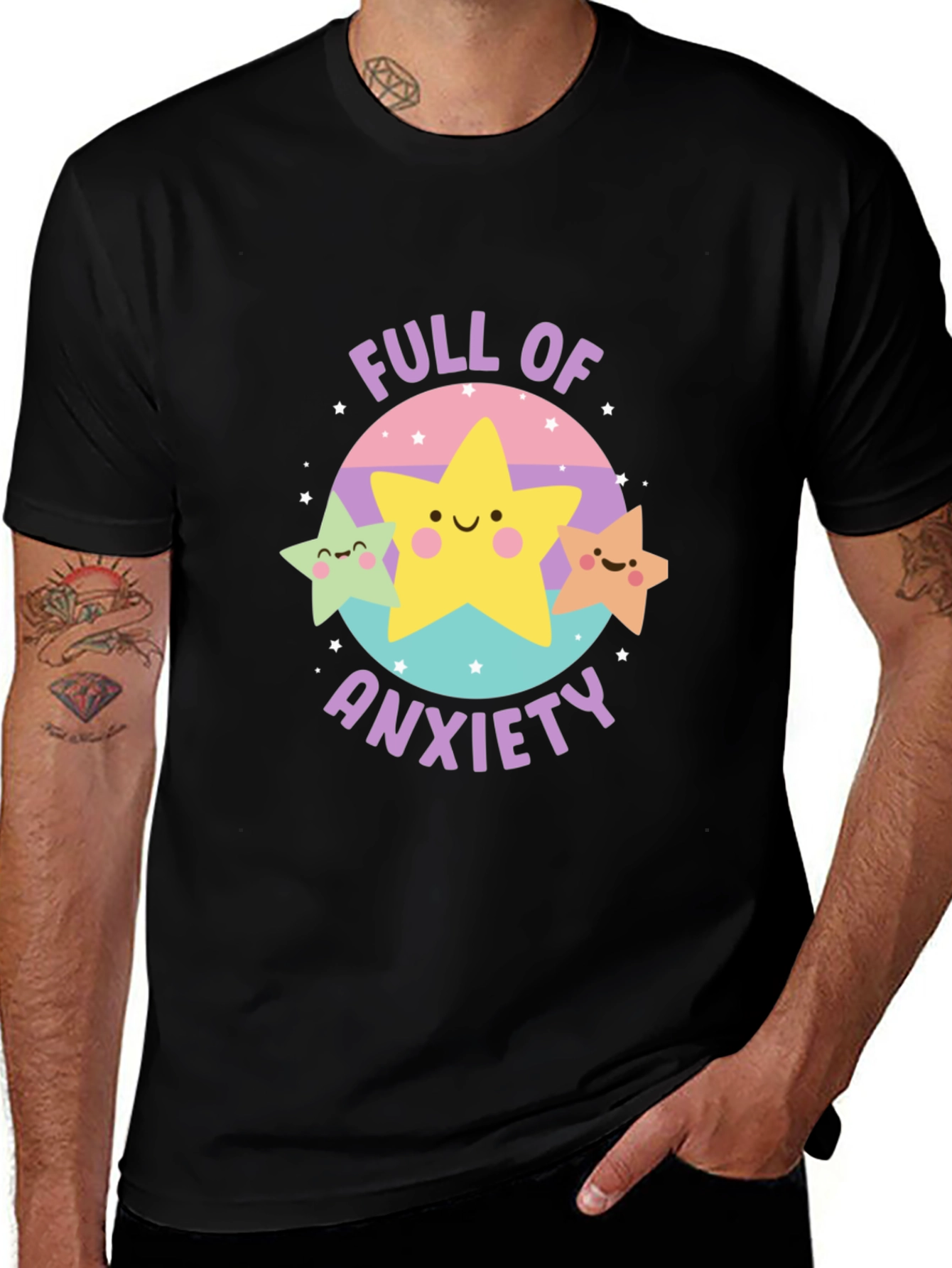 Variant 6 of Anxiety Stars Graphic Tee - Black Crew Neck