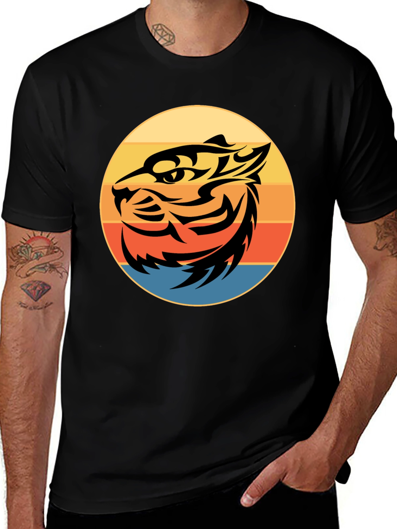 Variant 28 of Retro Tiger Graphic Tee - Black Cotton Blend