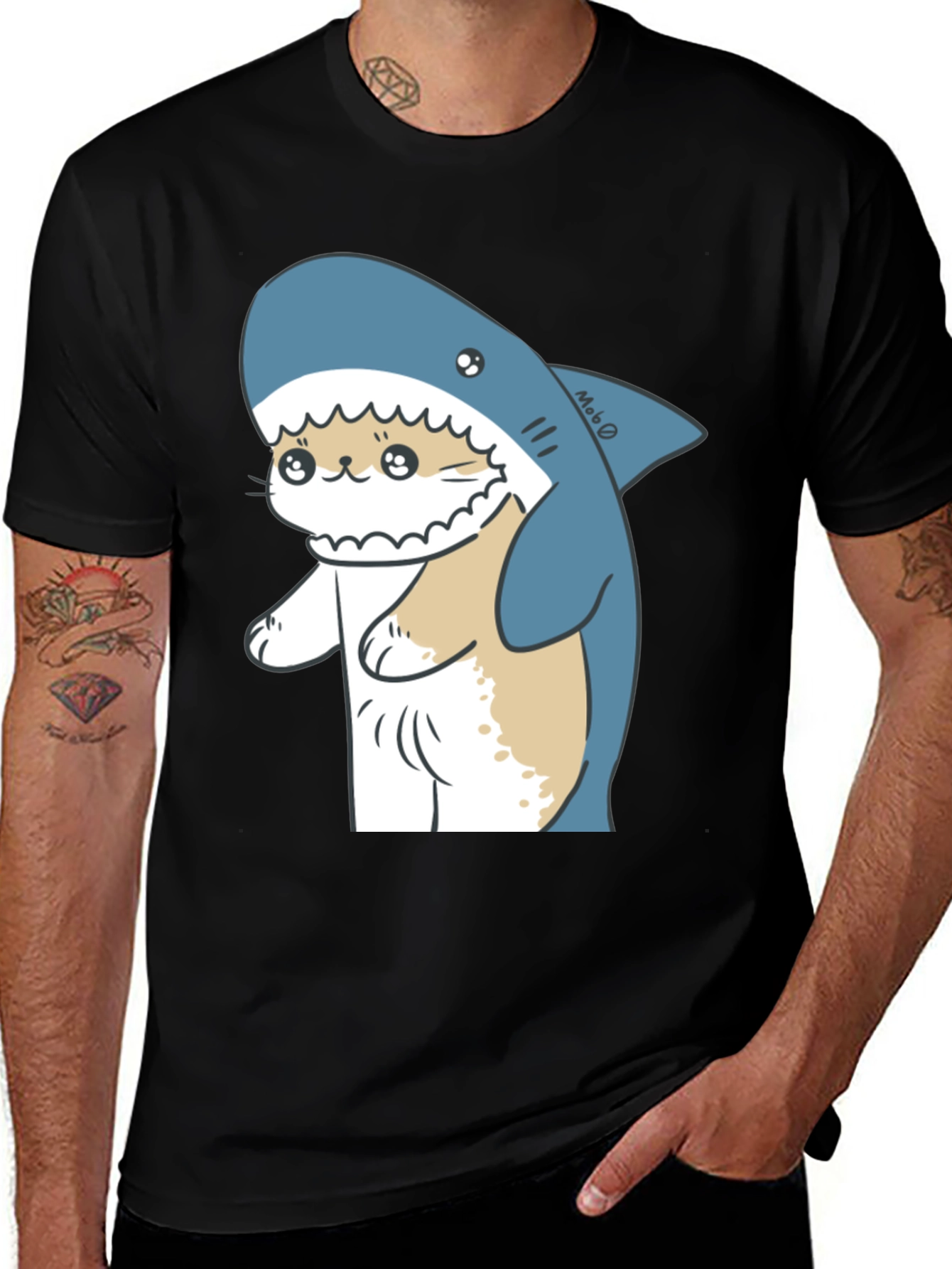 Variant 16 of Cute Cat Shark Graphic Black T-Shirt