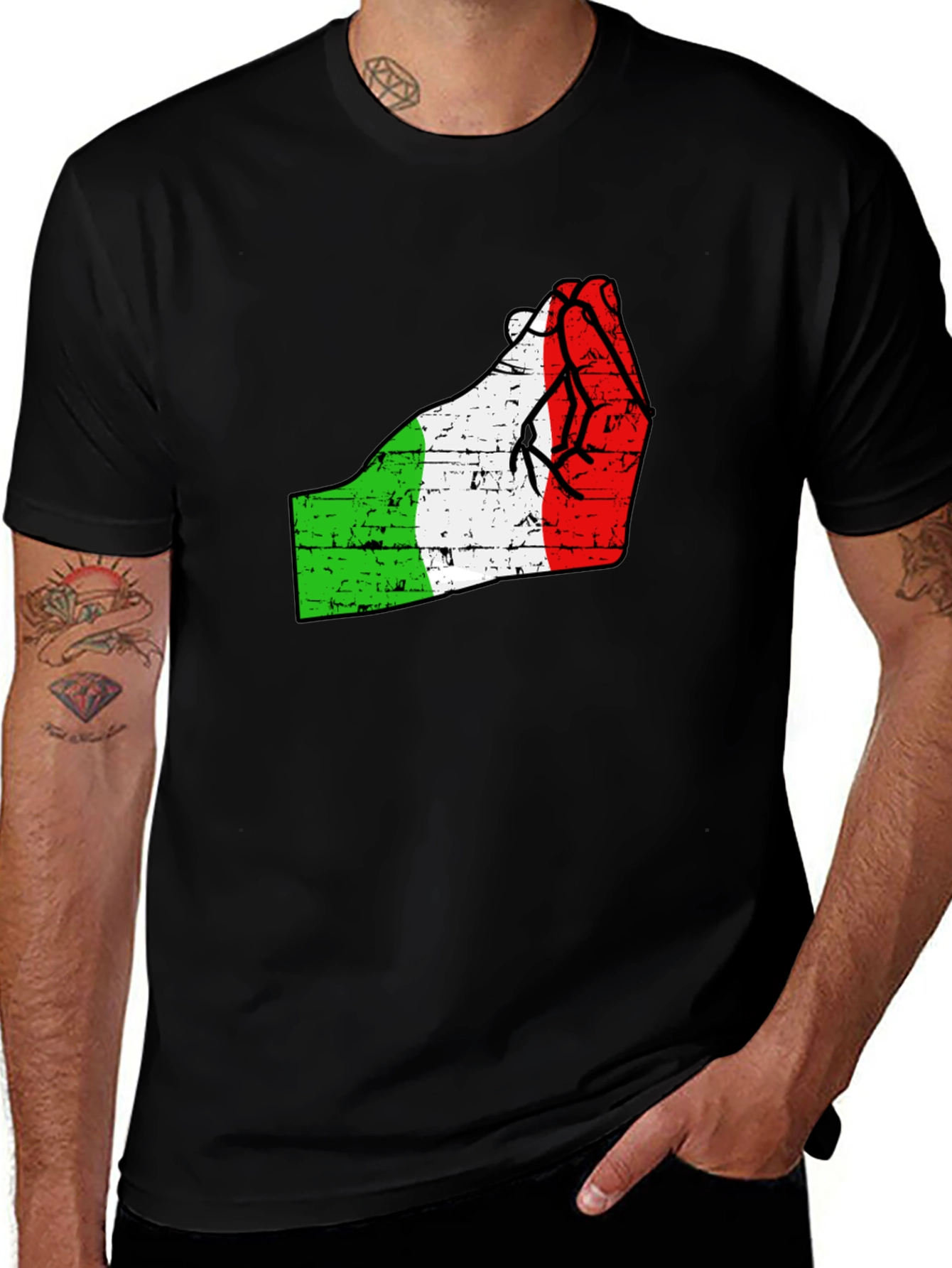 Variant 6 of Italian Hand Gesture Flag T-Shirt - Black