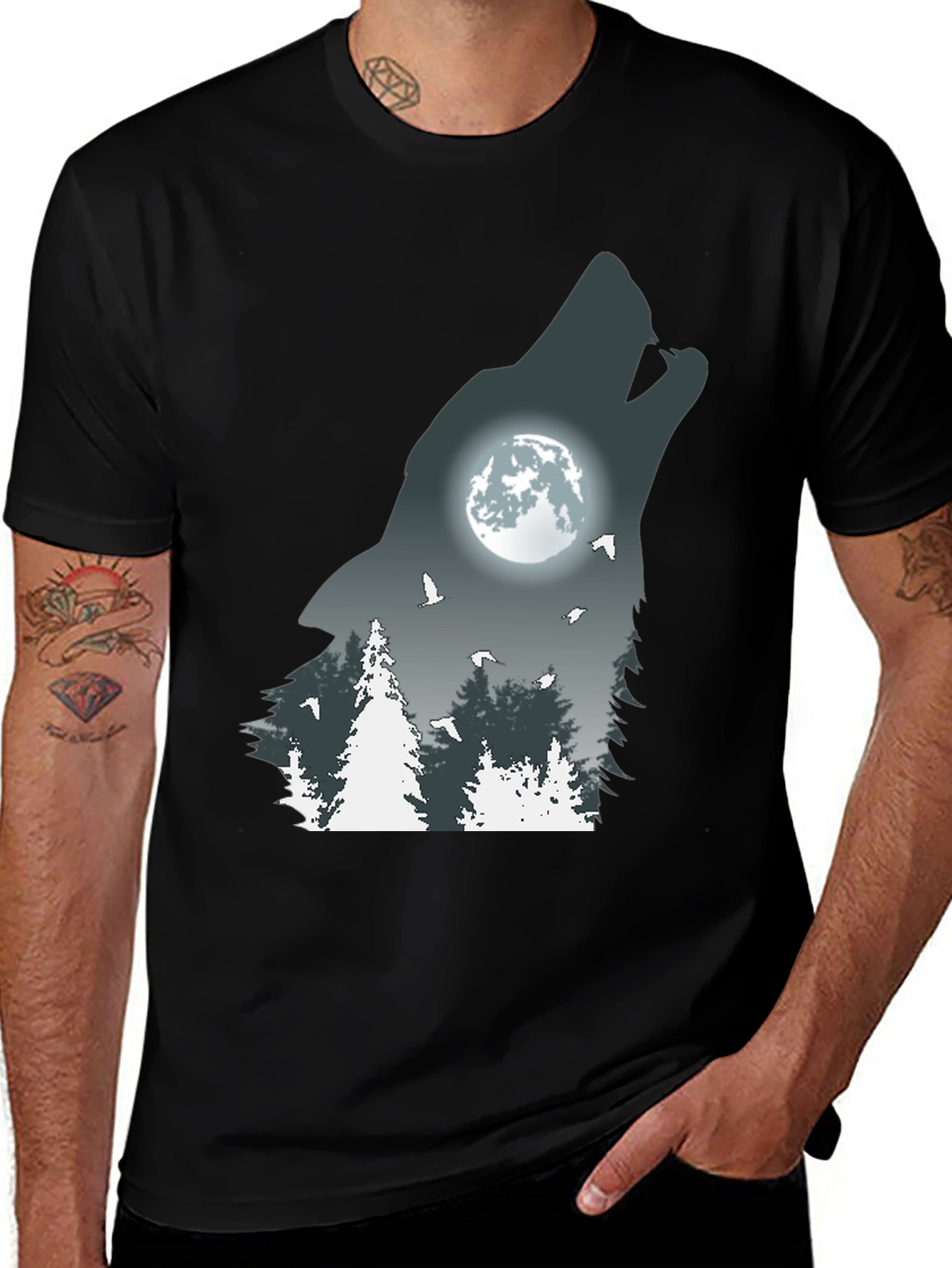 Variant 21 of Wolf Howling Moon Graphic T-Shirt