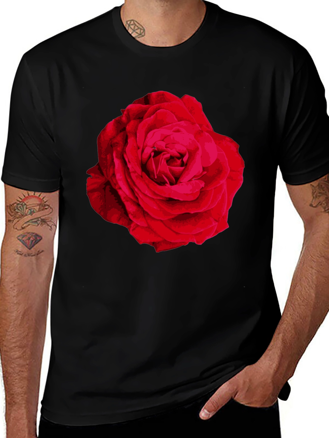 Variant 9 of Bold Red Rose Graphic Tee - Stylish Floral T-Shirt