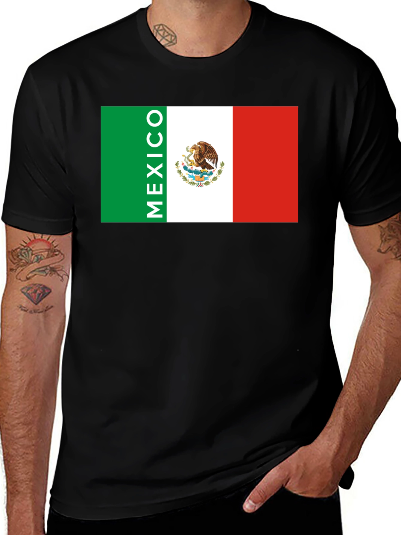 Mexico Flag Graphic Print Black T-Shirt