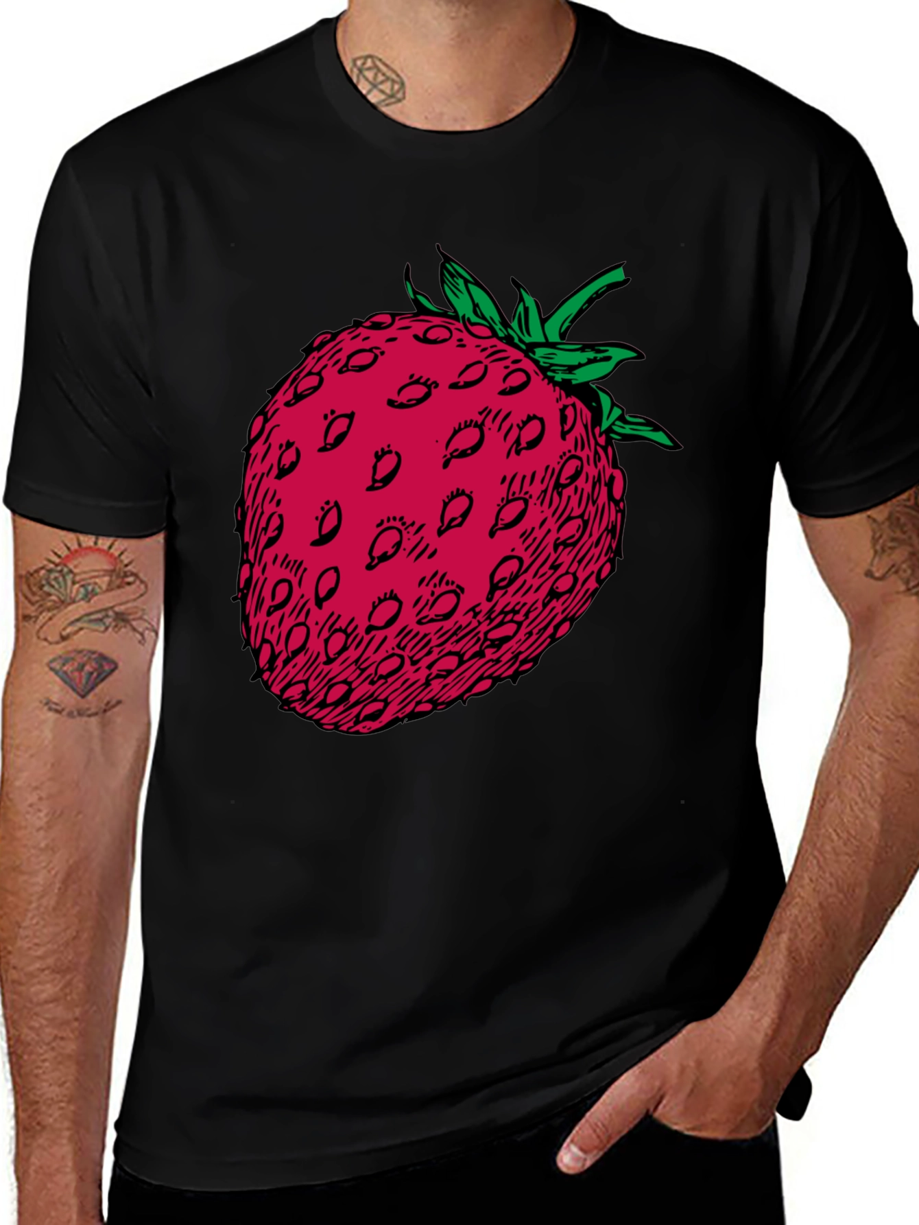 Variant 3 of Strawberry Graphic Print Black T-Shirt