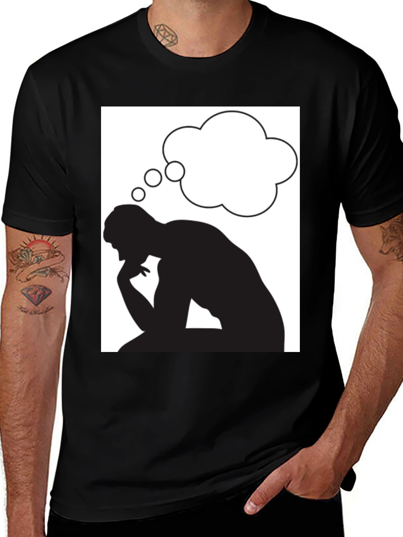Variant 20 of Thinking Man Graphic Tee - Black Cotton T-Shirt