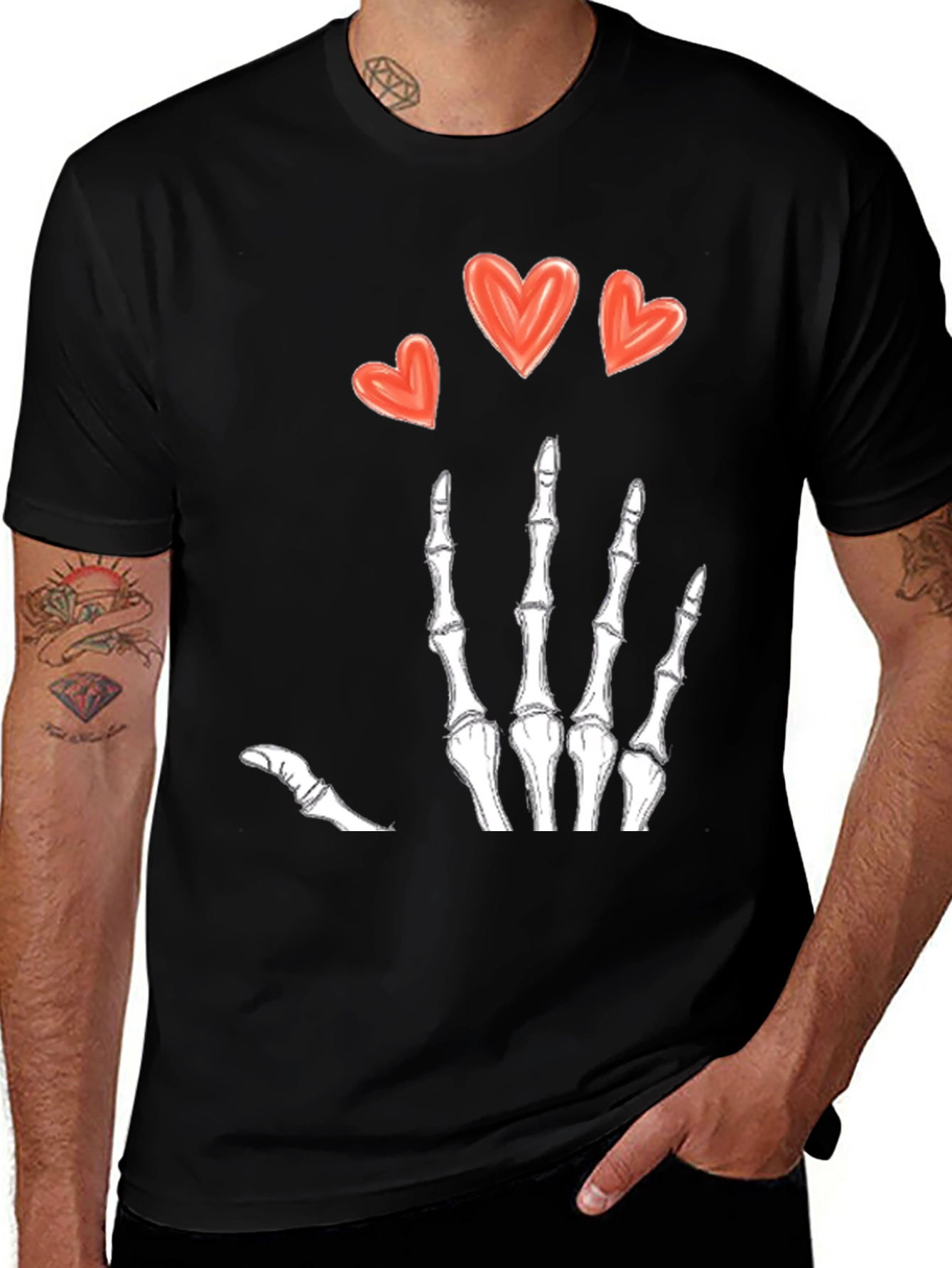Variant 7 of Skeleton Hand Heart Graphic Tee - Black
