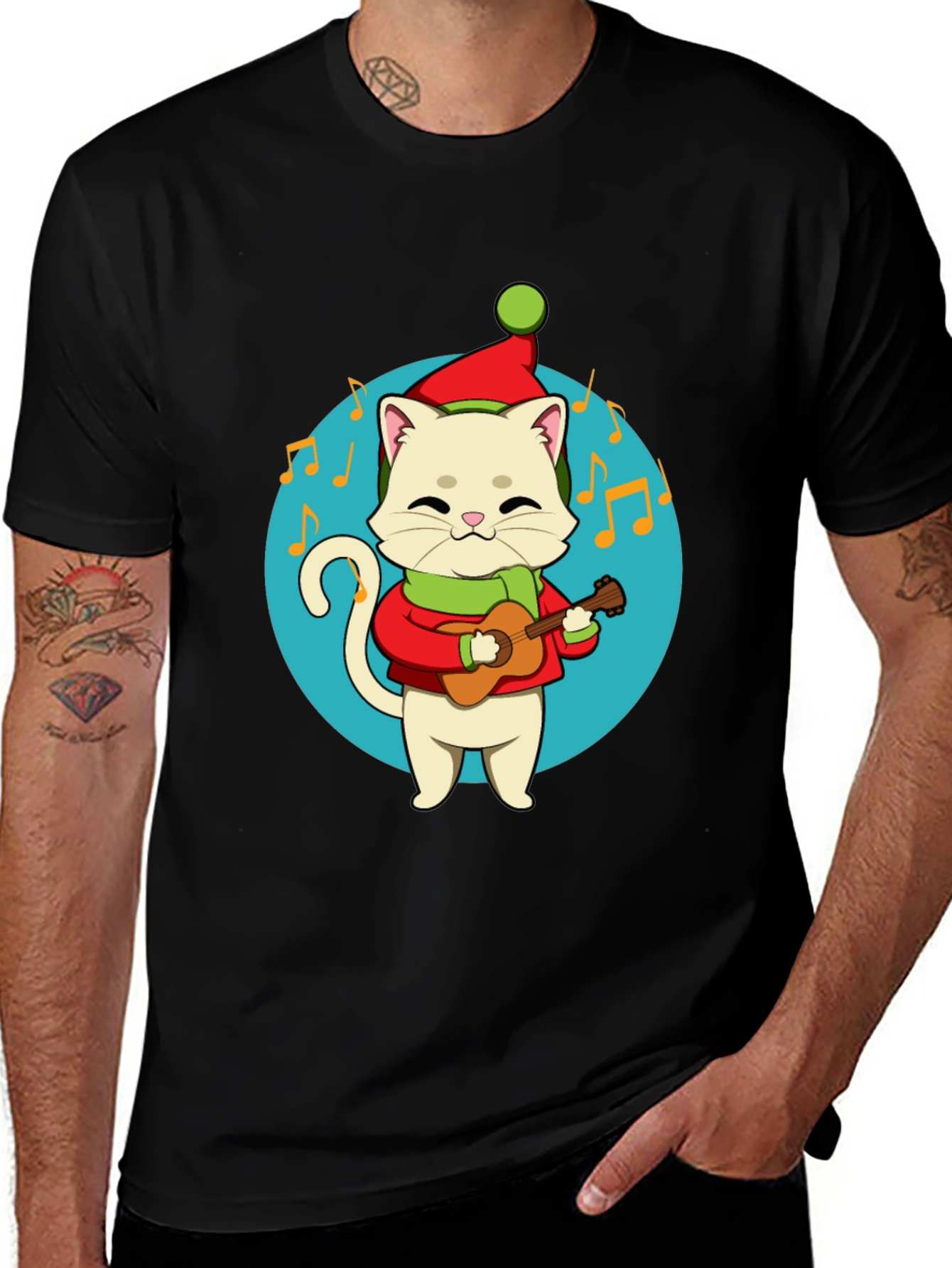 Variant 25 of Festive Cat Guitarist Graphic Tee - Holiday Cheer!