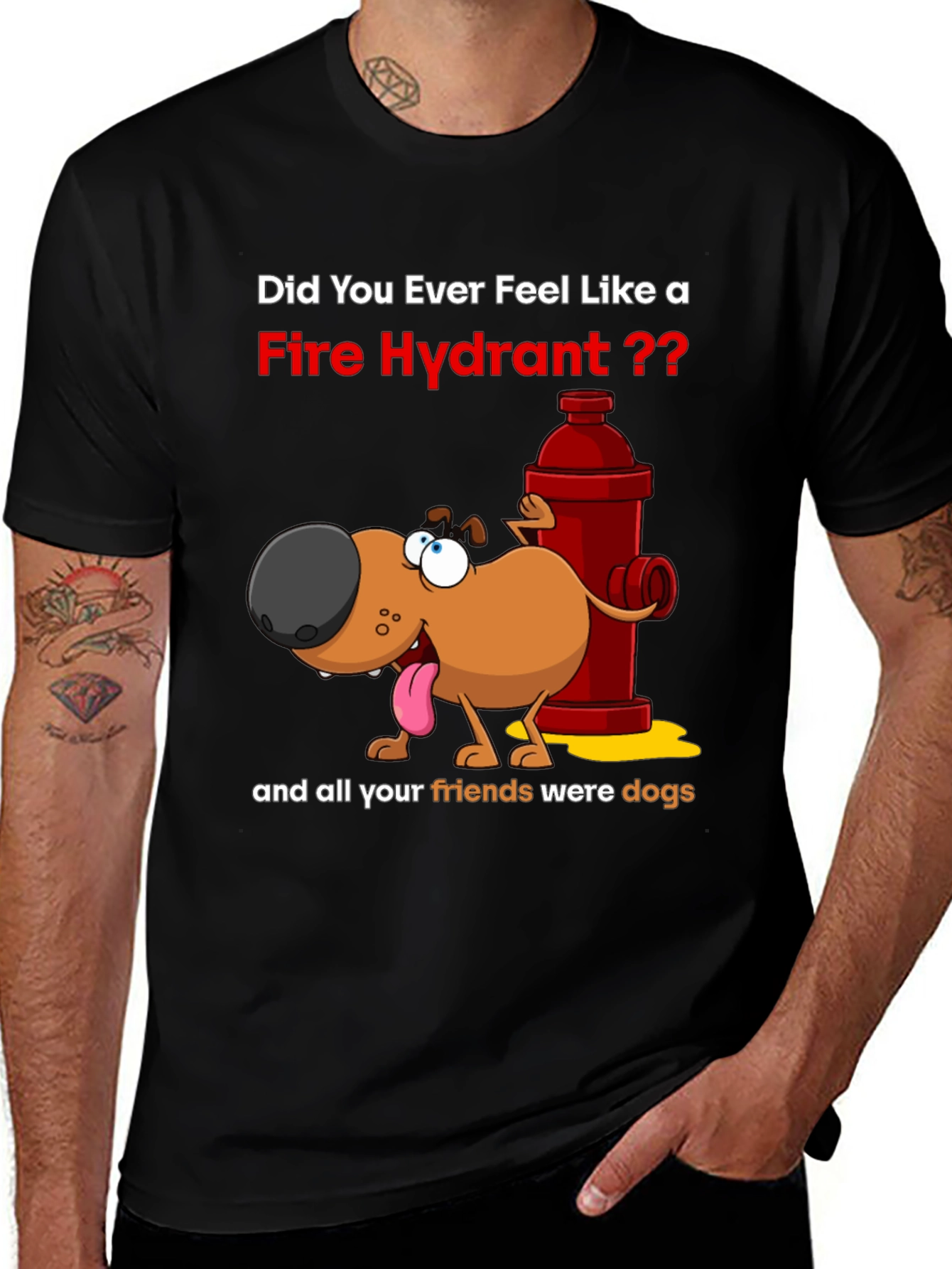 Black Dog & Fire Hydrant Graphic T-Shirt main image