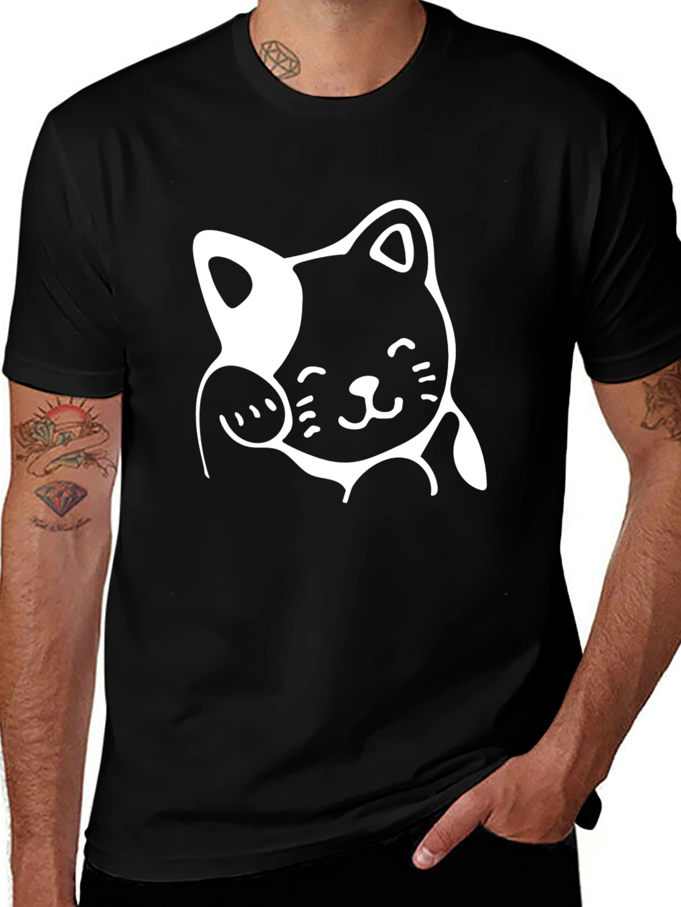 Variant 10 of Lucky Cat Graphic Tee - Black