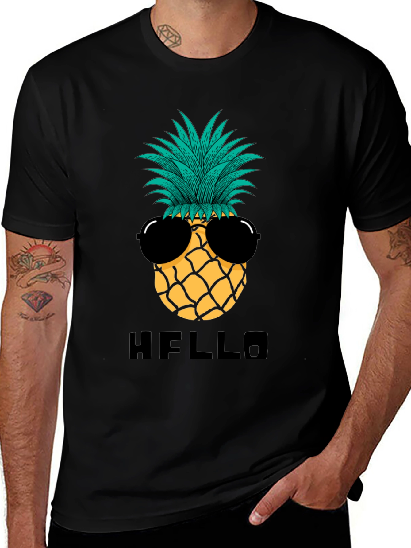 Variant 16 of Cool Pineapple Graphic Tee - Black Cotton Shirt
