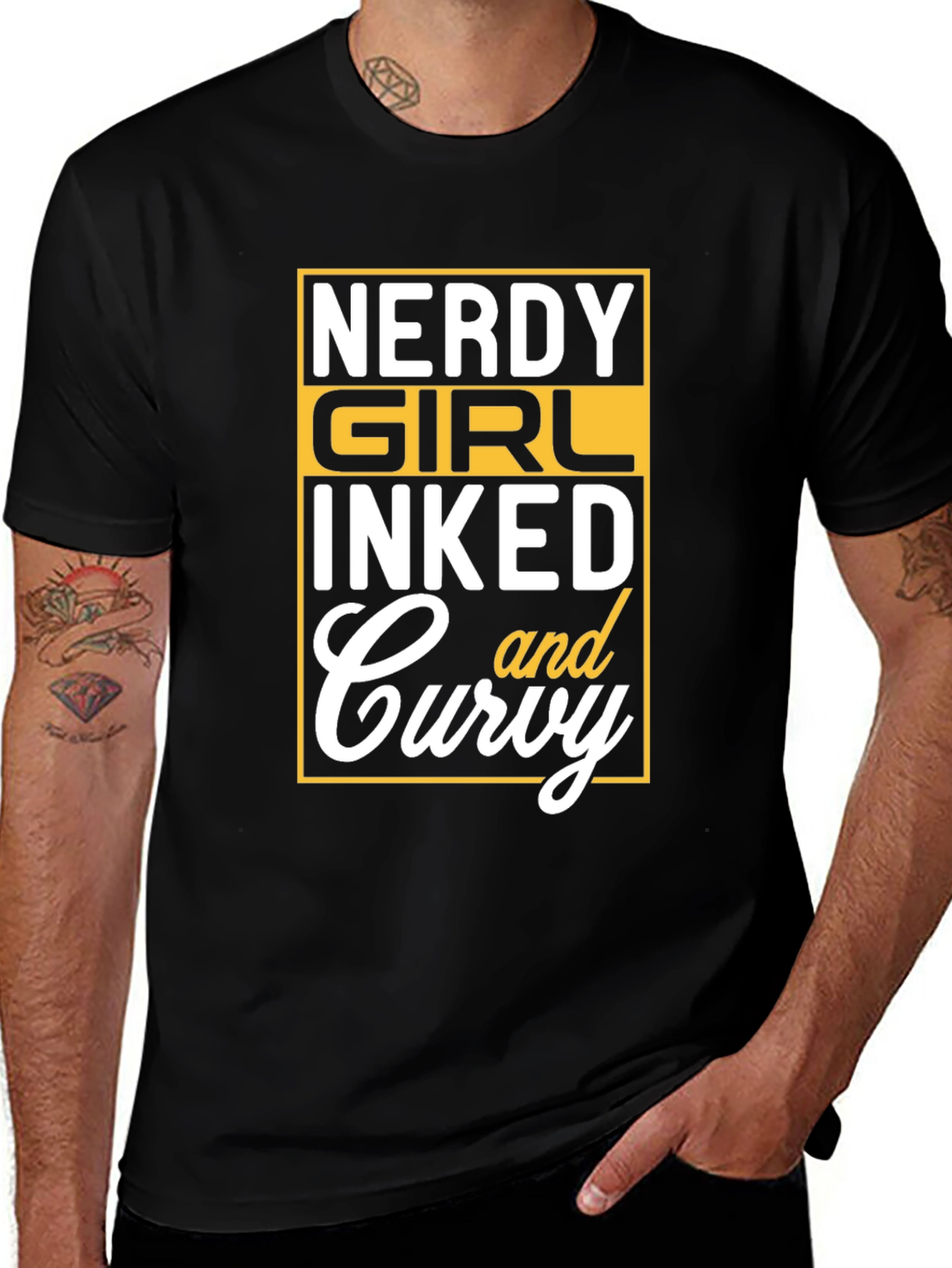 Variant 7 of Nerdy Girl Inked and Curvy Graphic Tee - Black
