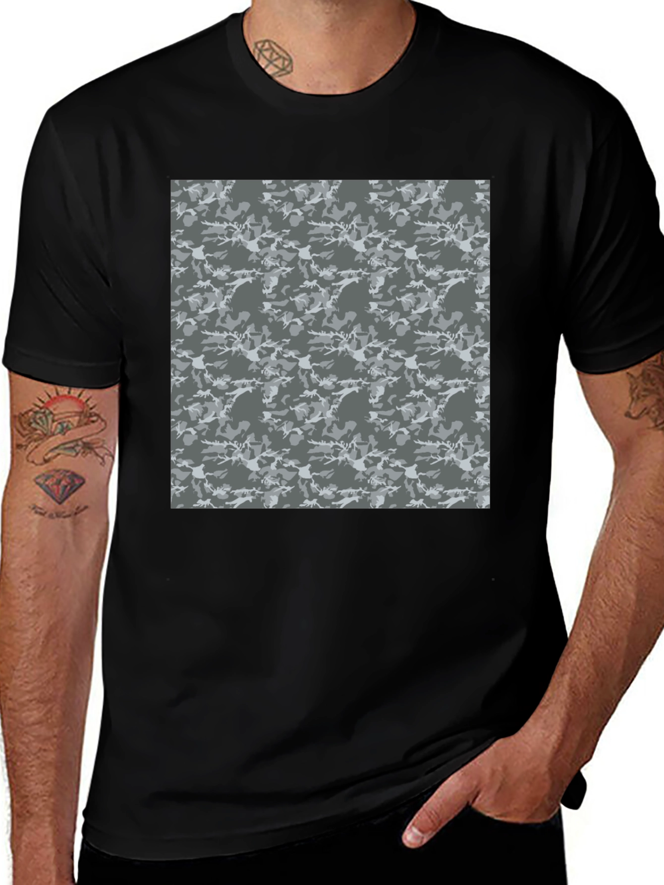 Urban Camo Print Crew Neck Tee