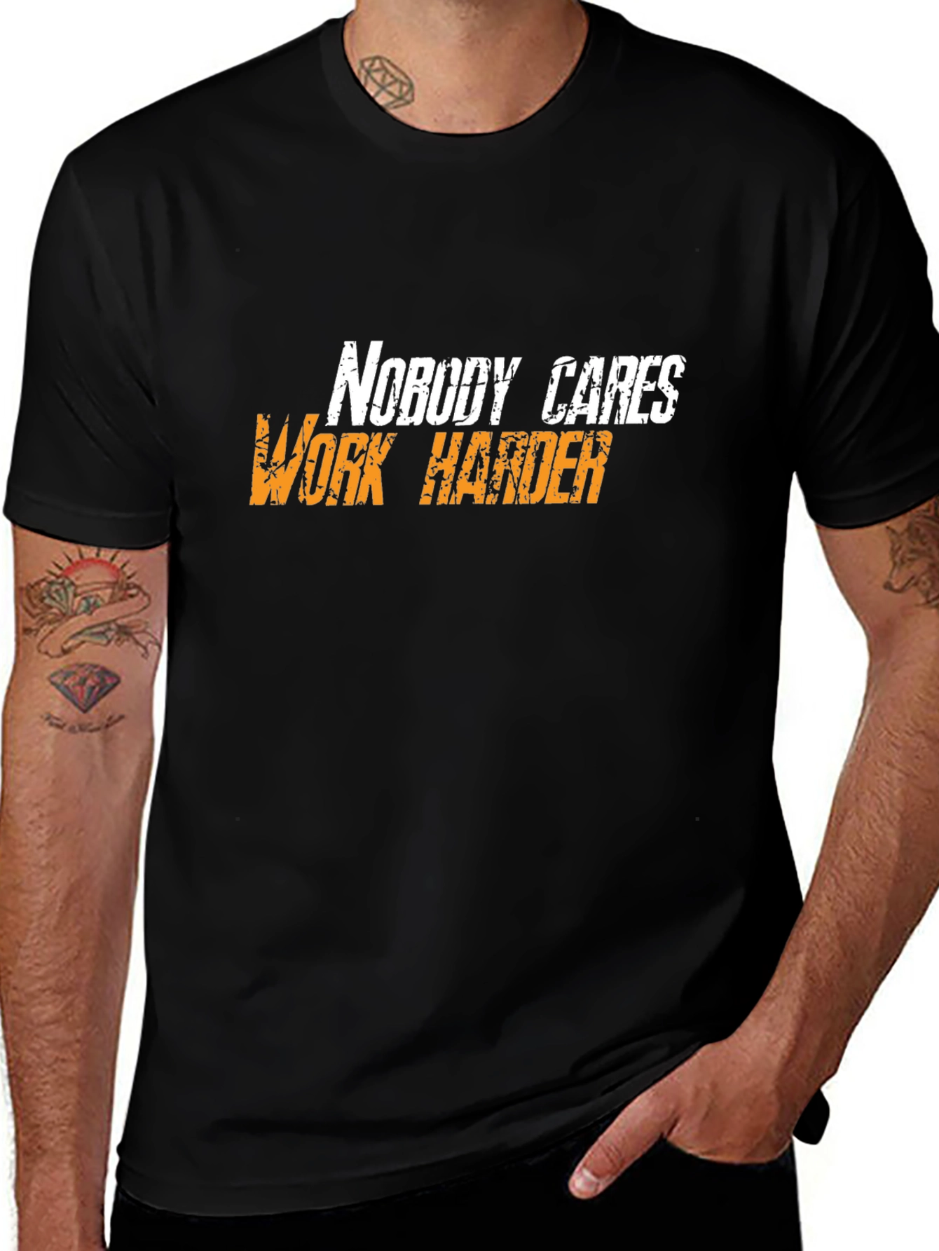Variant 27 of Motivational Black T-Shirt: Nobody Cares, Work Harder