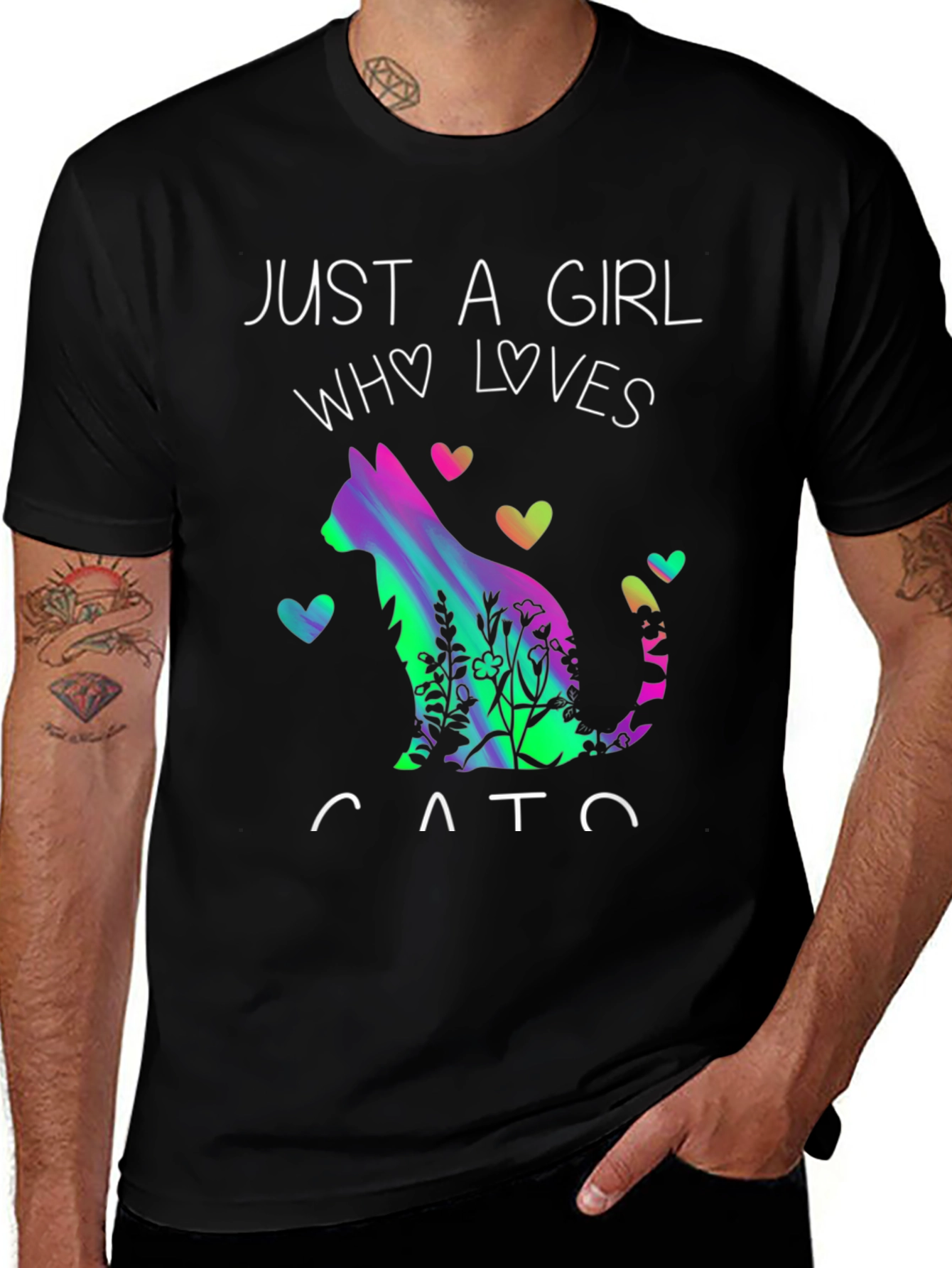 Variant 10 of Girl Who Loves Cats T-Shirt - Floral Cat Design