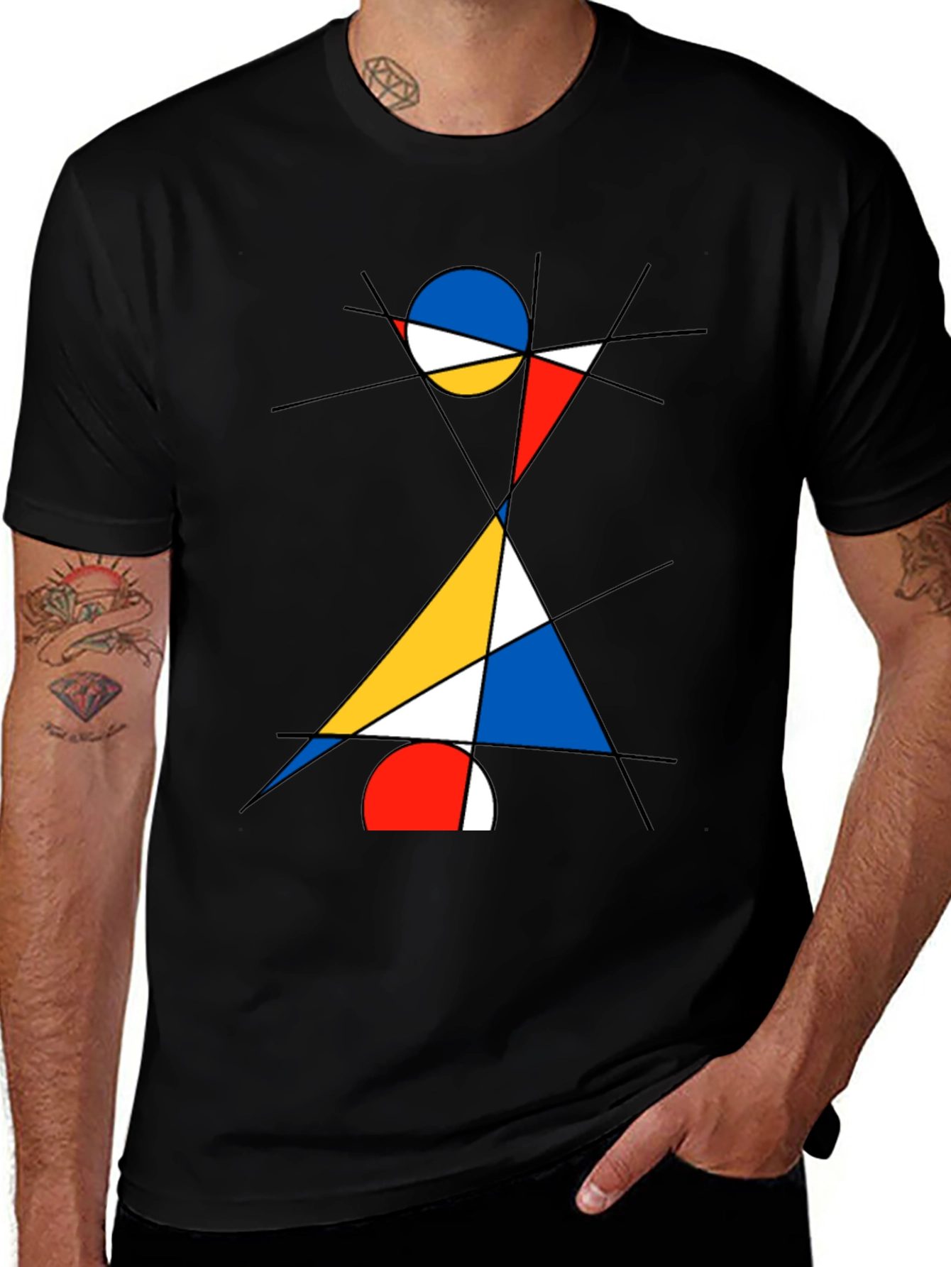 Variant 7 of Abstract Geometric Graphic Print Black T-Shirt