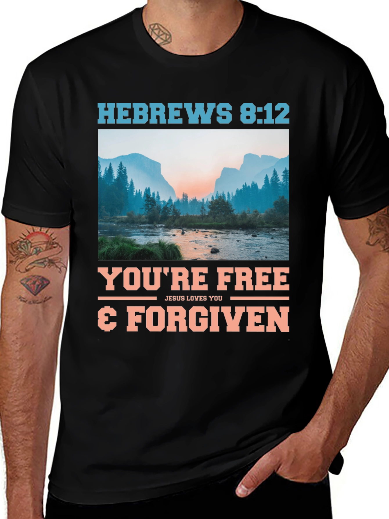 Hebrews 8:12 Christian T-Shirt - Free & Forgiven