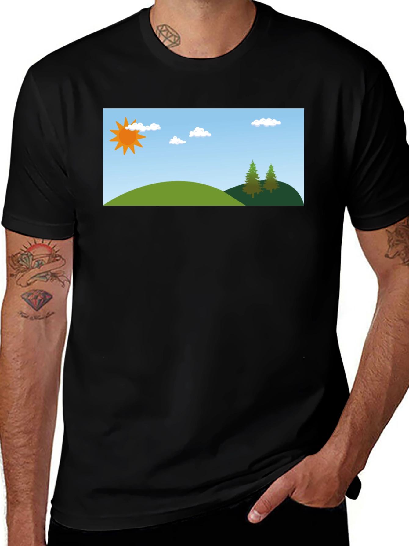 Variant 13 of Nature Scene Graphic Tee - Black Cotton T-Shirt