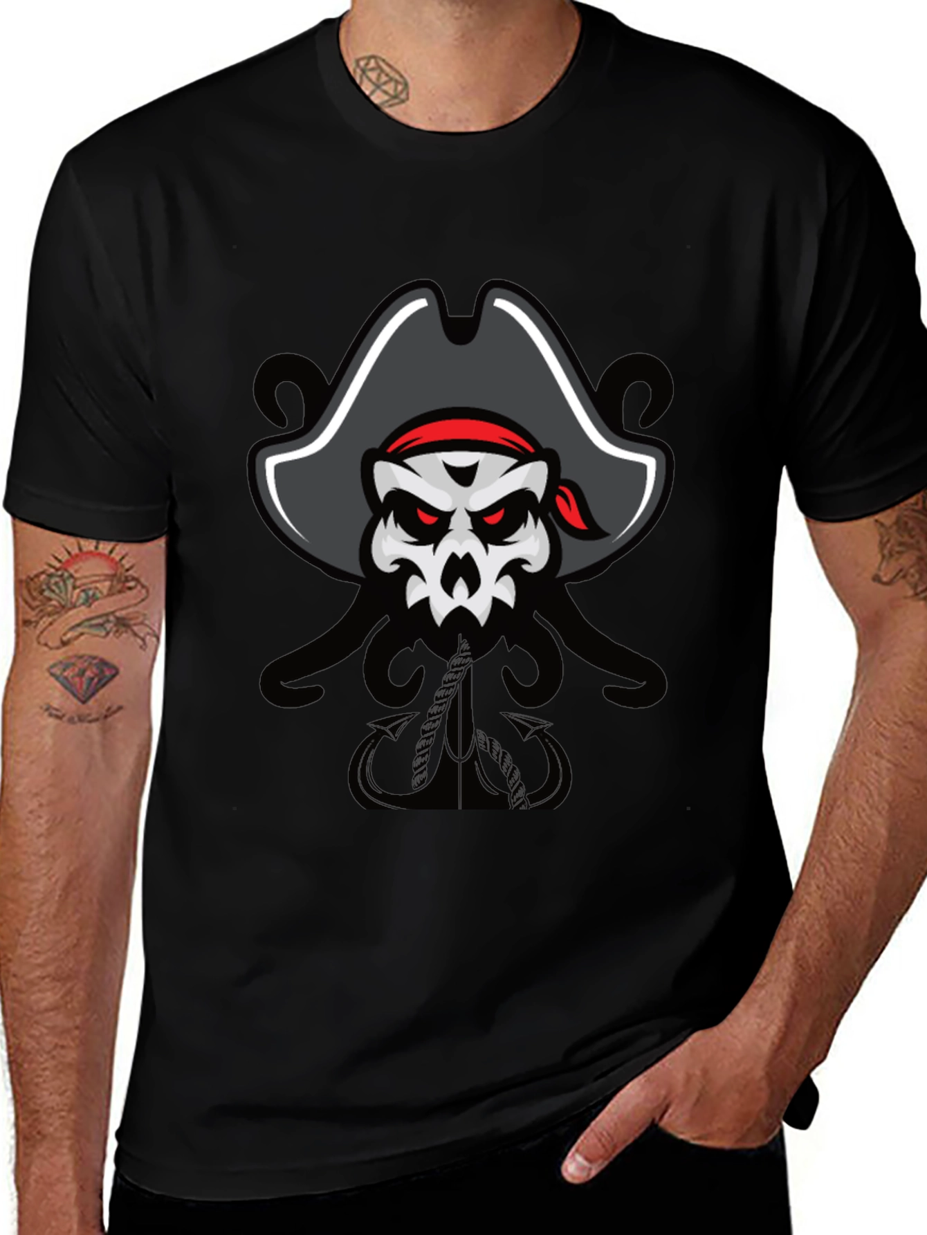Variant 23 of Pirate Skull Graphic Tee - Men's Black T-Shirt