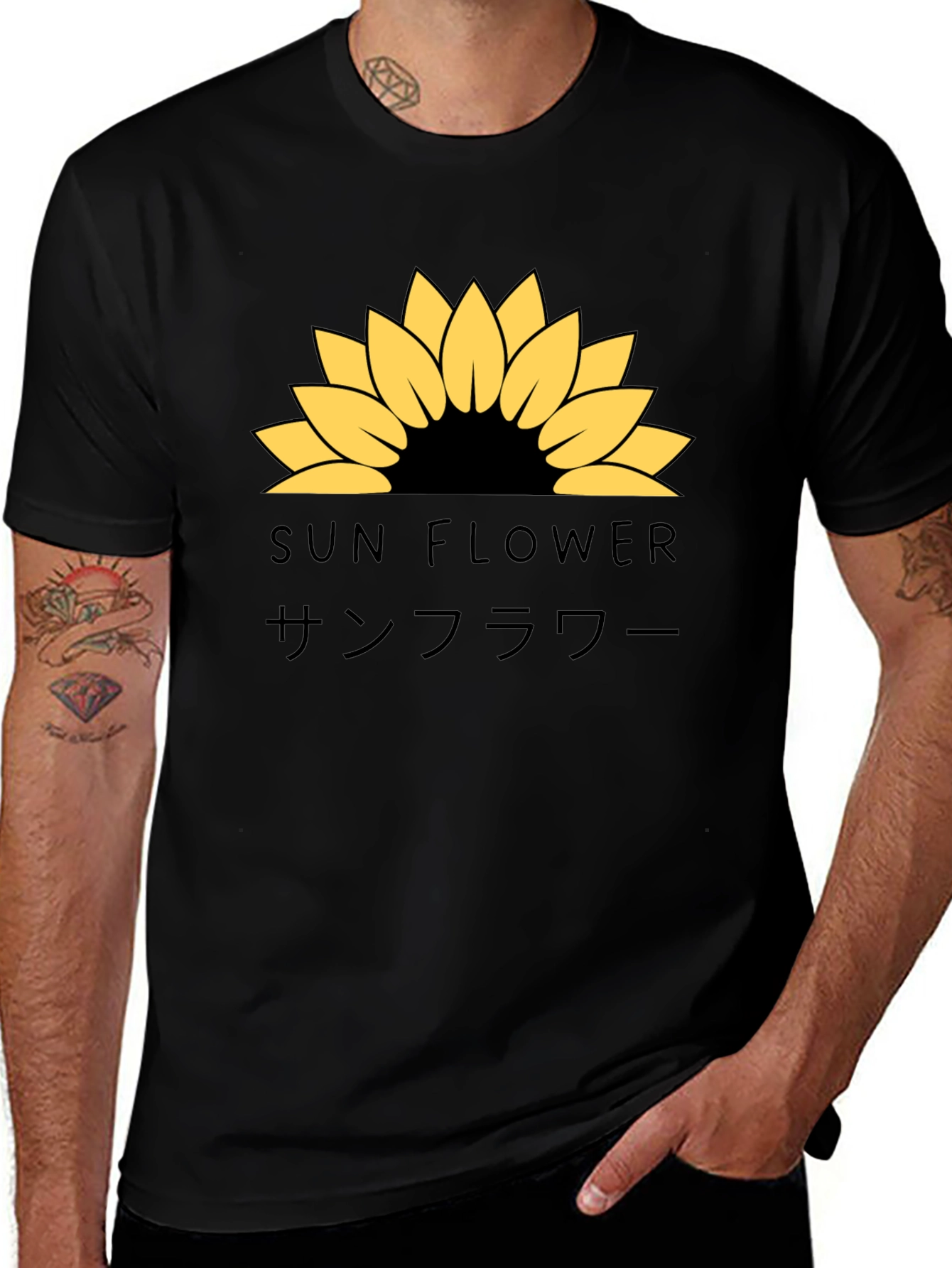 Variant 12 of Sunflower Graphic Tee - Black Cotton T-Shirt