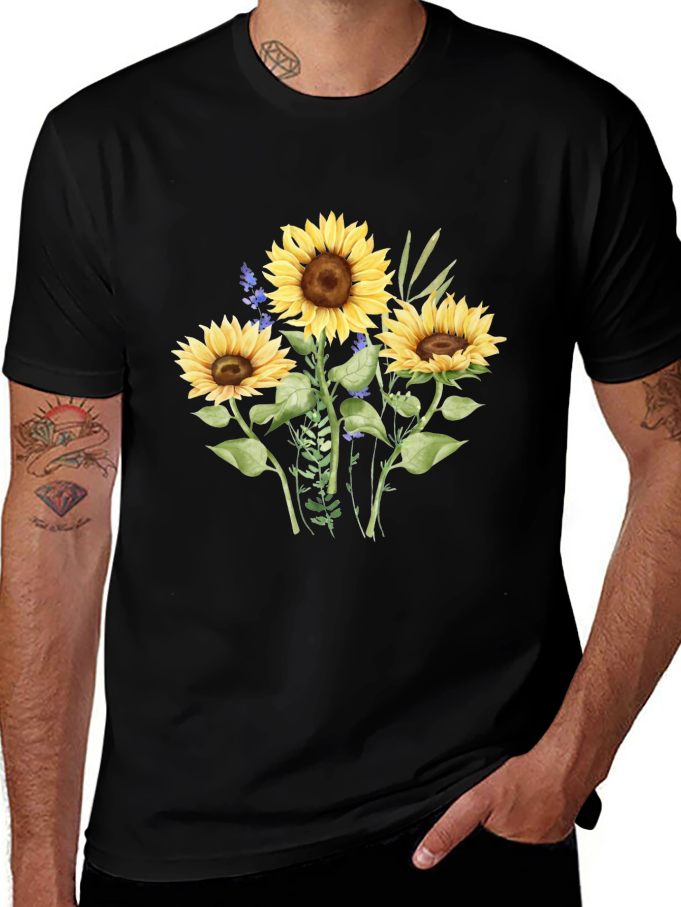 Variant 8 of Sunflower Graphic Tee - Casual Black T-Shirt