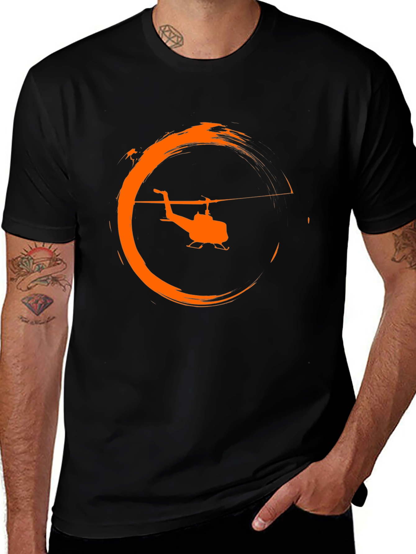 Variant 24 of Helicopter Circle Graphic Tee - Black