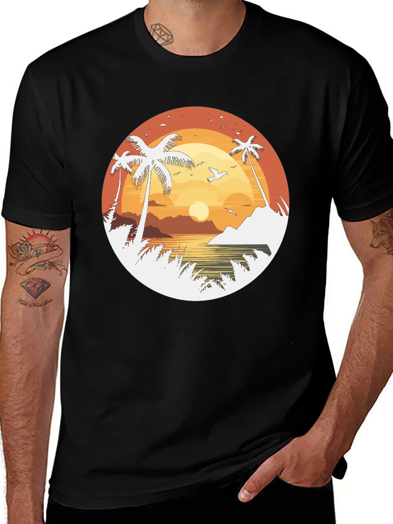 Variant 6 of Tropical Sunset Graphic Tee - Black T-Shirt