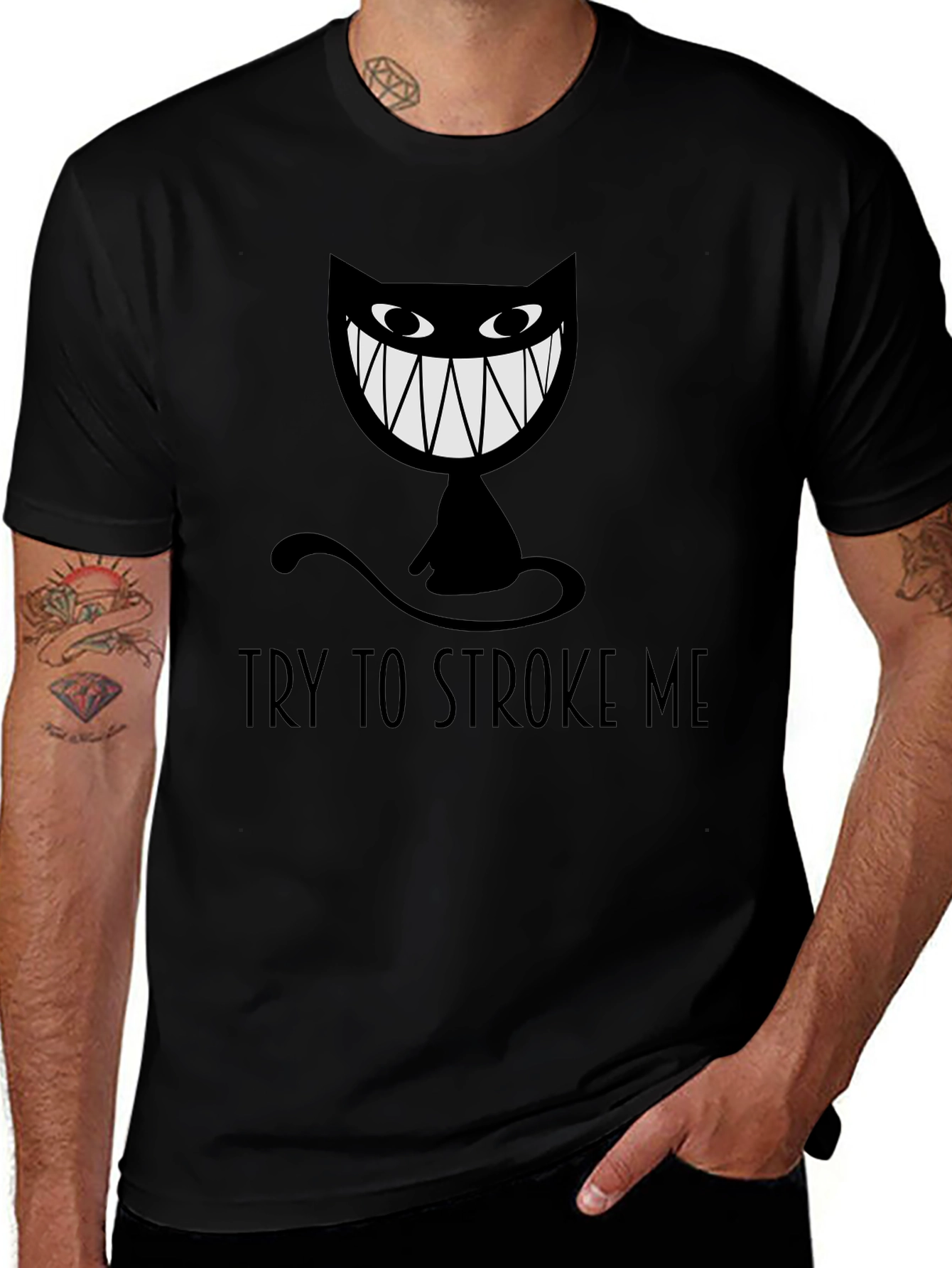 Variant 23 of Try To Stroke Me Black Cat Graphic Tee