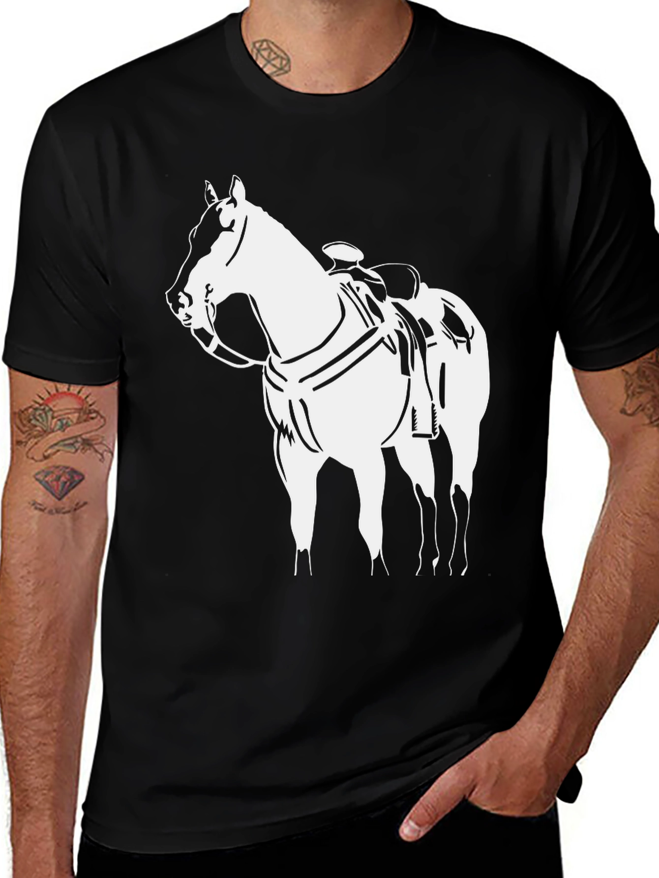 Variant 28 of Horse Graphic Tee - Black Cotton T-Shirt