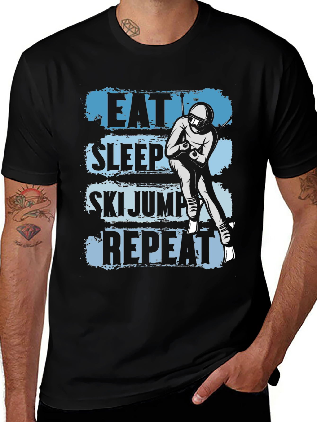 Variant 19 of Eat Sleep Ski Jump Repeat Graphic Tee