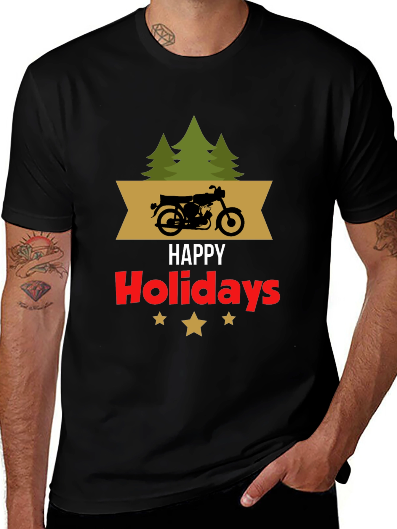 Variant 3 of Happy Holidays Motorcycle T-Shirt - Black
