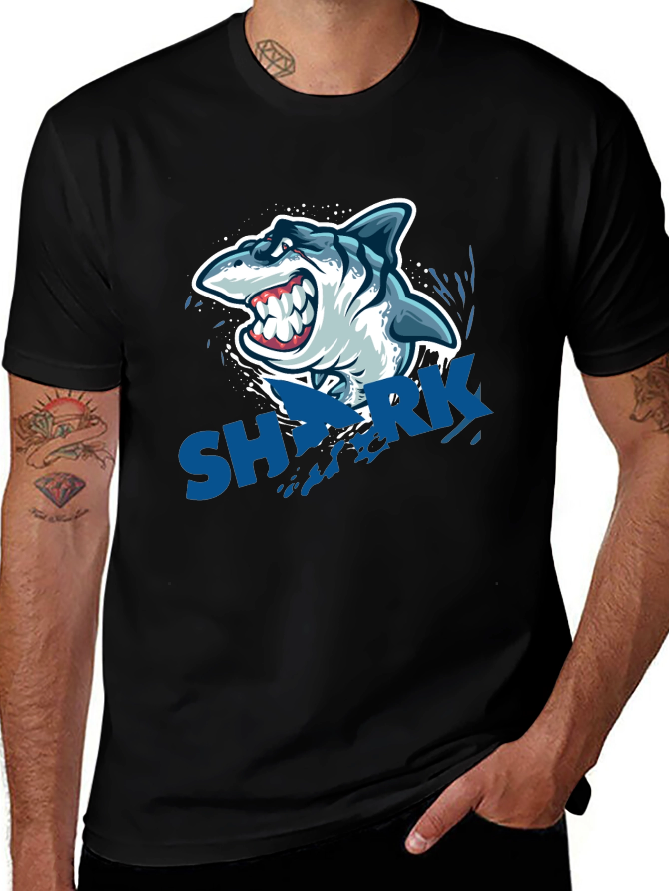 Shark Graphic Print Black T-Shirt