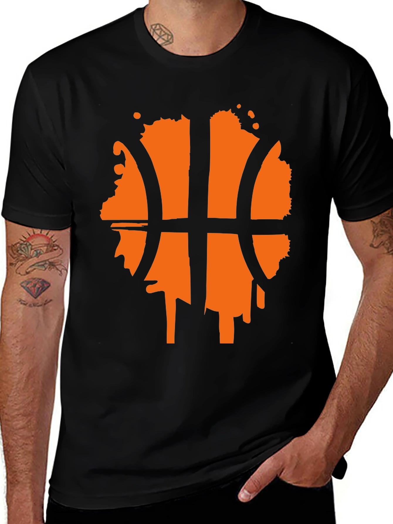 Variant 28 of Men's Black T-Shirt with Orange Basketball Graphic
