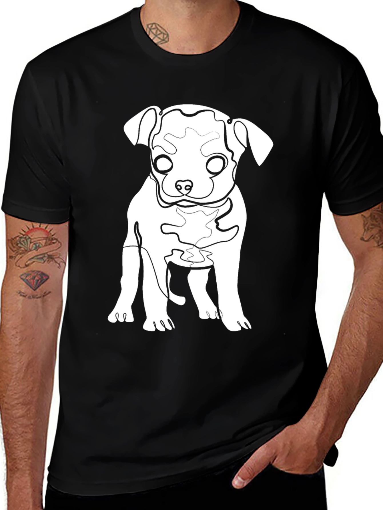 Variant 25 of Dog Line Art Graphic Tee - Black Cotton Blend