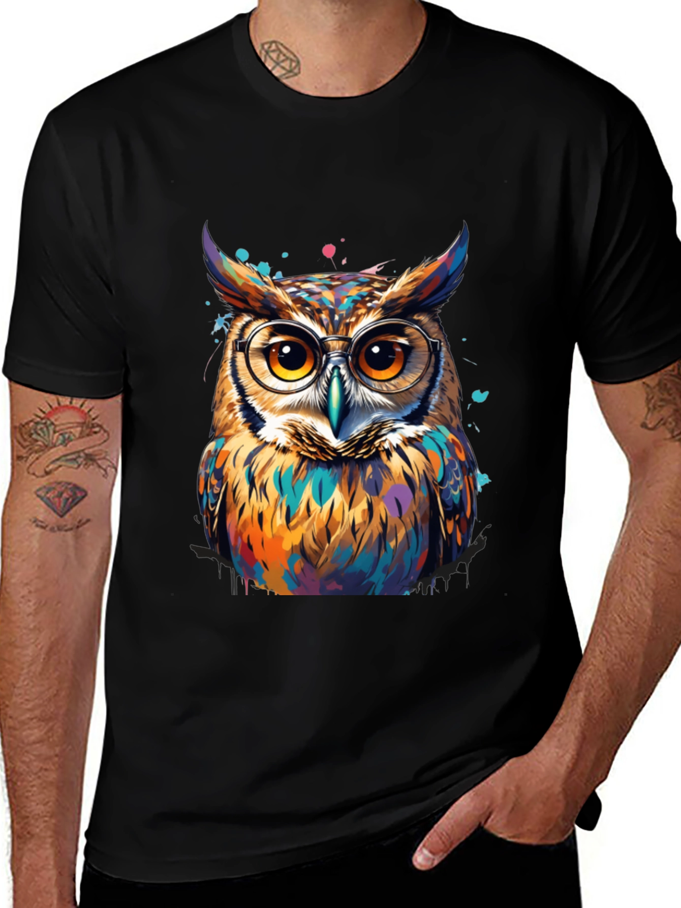 Variant 14 of Colorful Owl Graphic Tee - Unisex Cotton T-Shirt