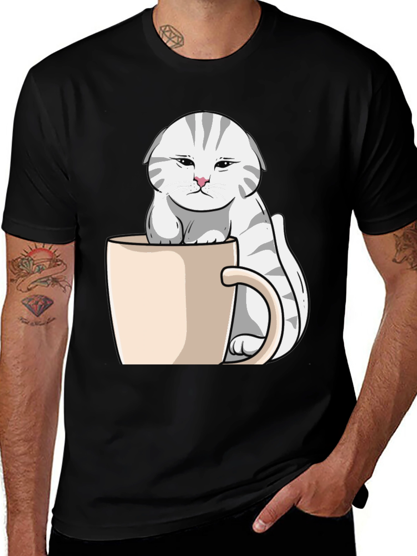 Variant 3 of Cute Cat in Cup Black T-Shirt