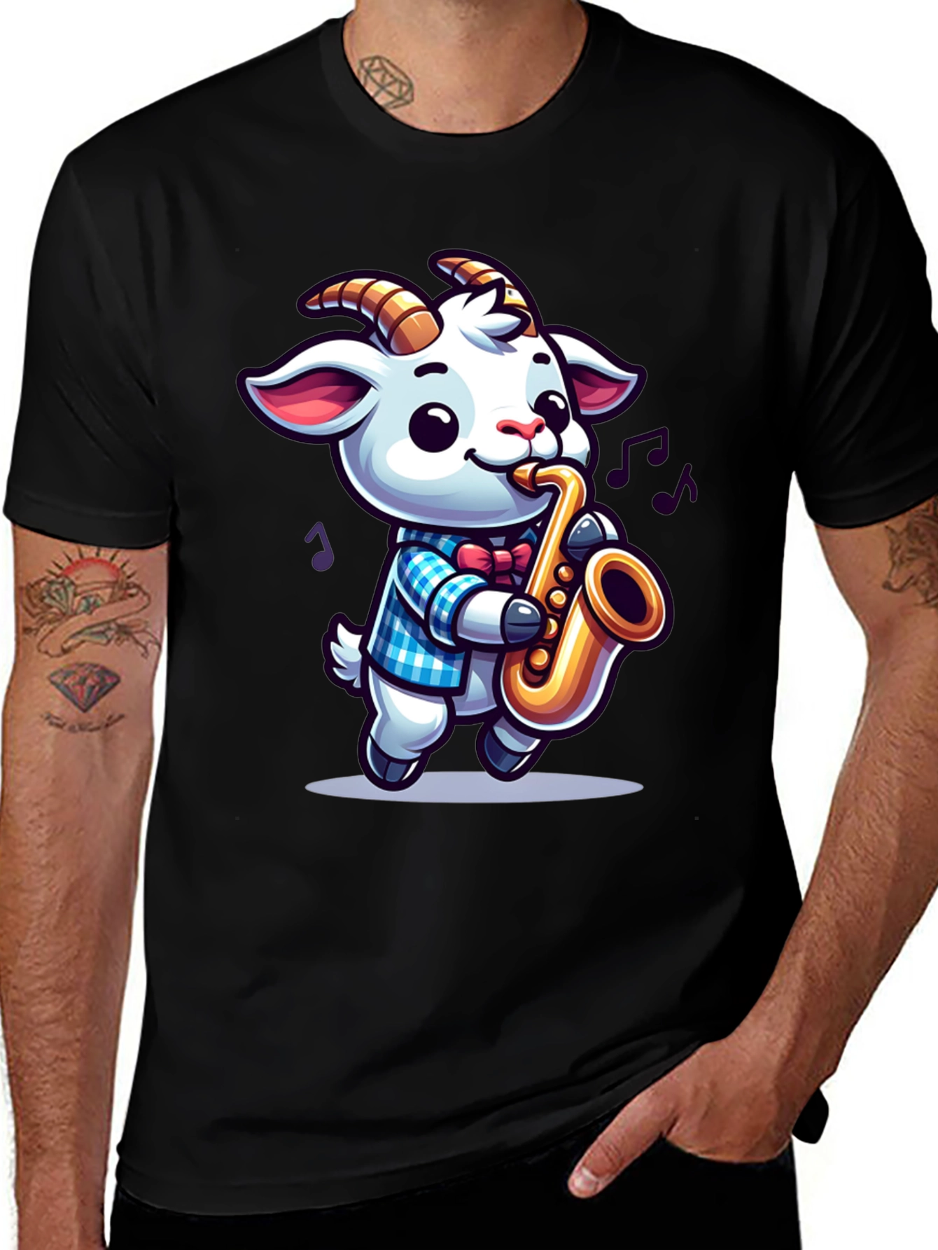 Variant 21 of Saxophone Goat T-Shirt: Cartoon Animal Tee