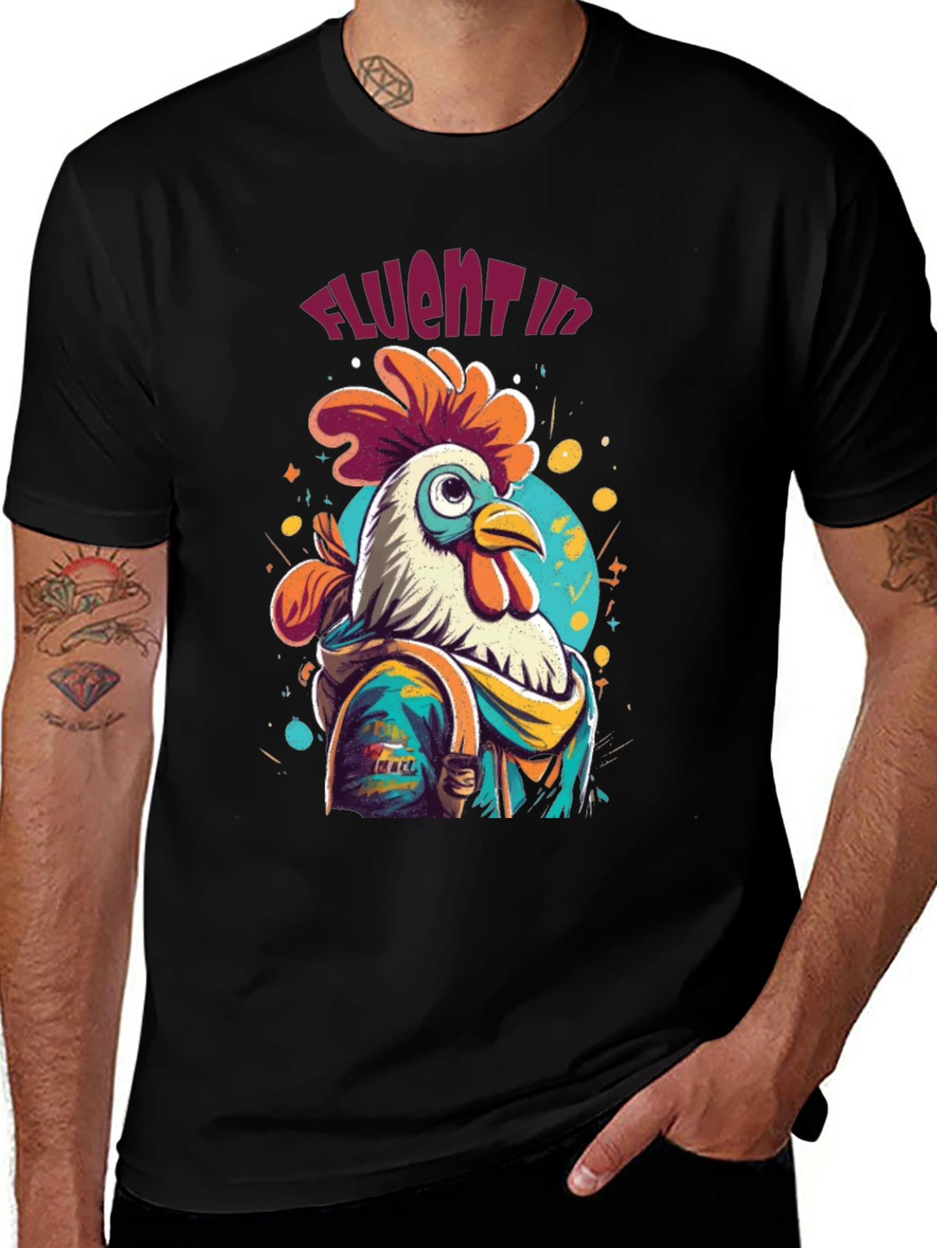 Variant 12 of Cool Rooster T-Shirt - Fluent in Cluck!