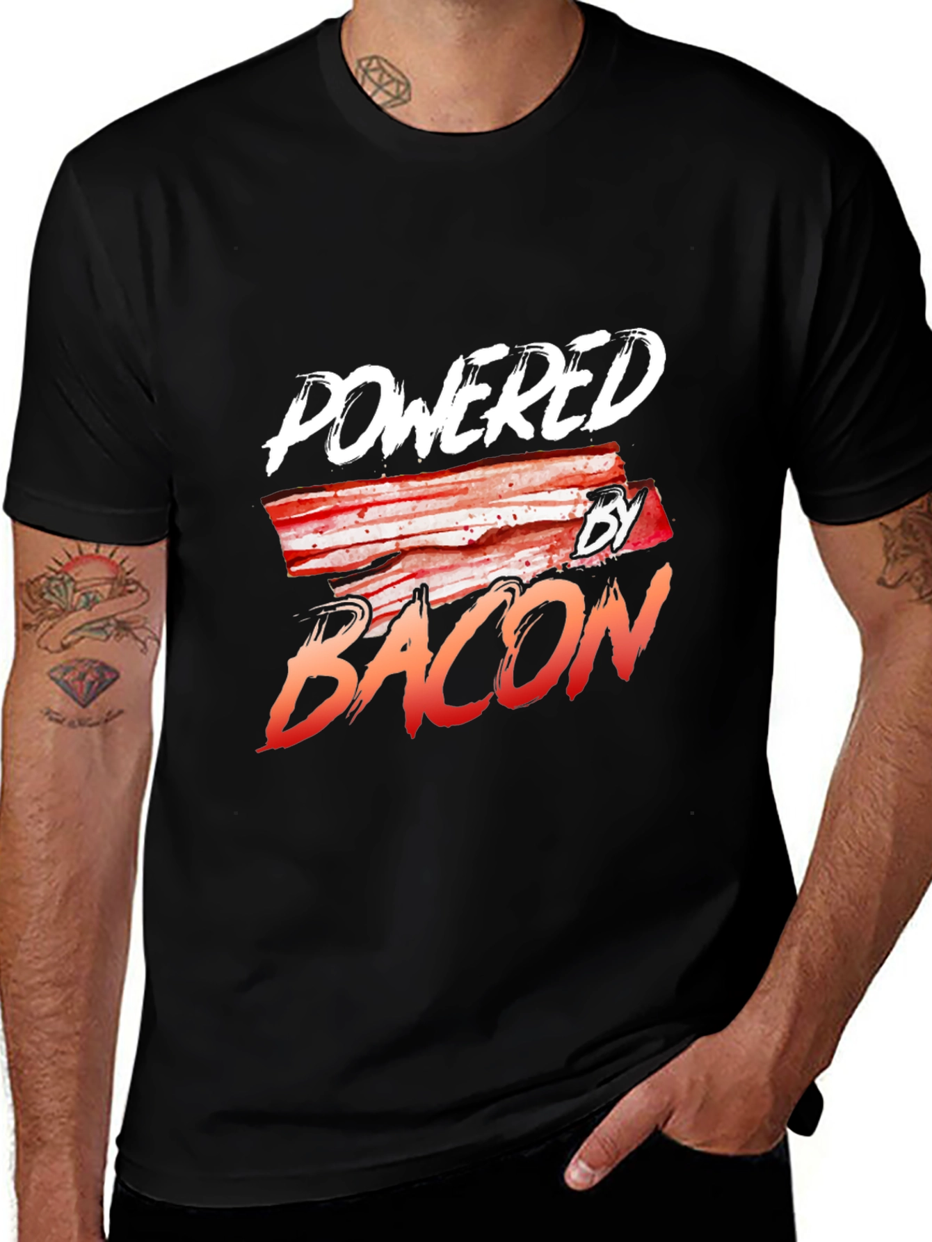 Variant 5 of Powered By Bacon Black T-Shirt