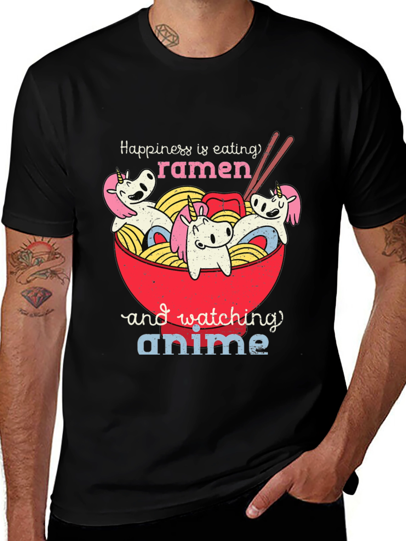 Ramen Anime Unicorn Graphic T-Shirt - Happiness Tee