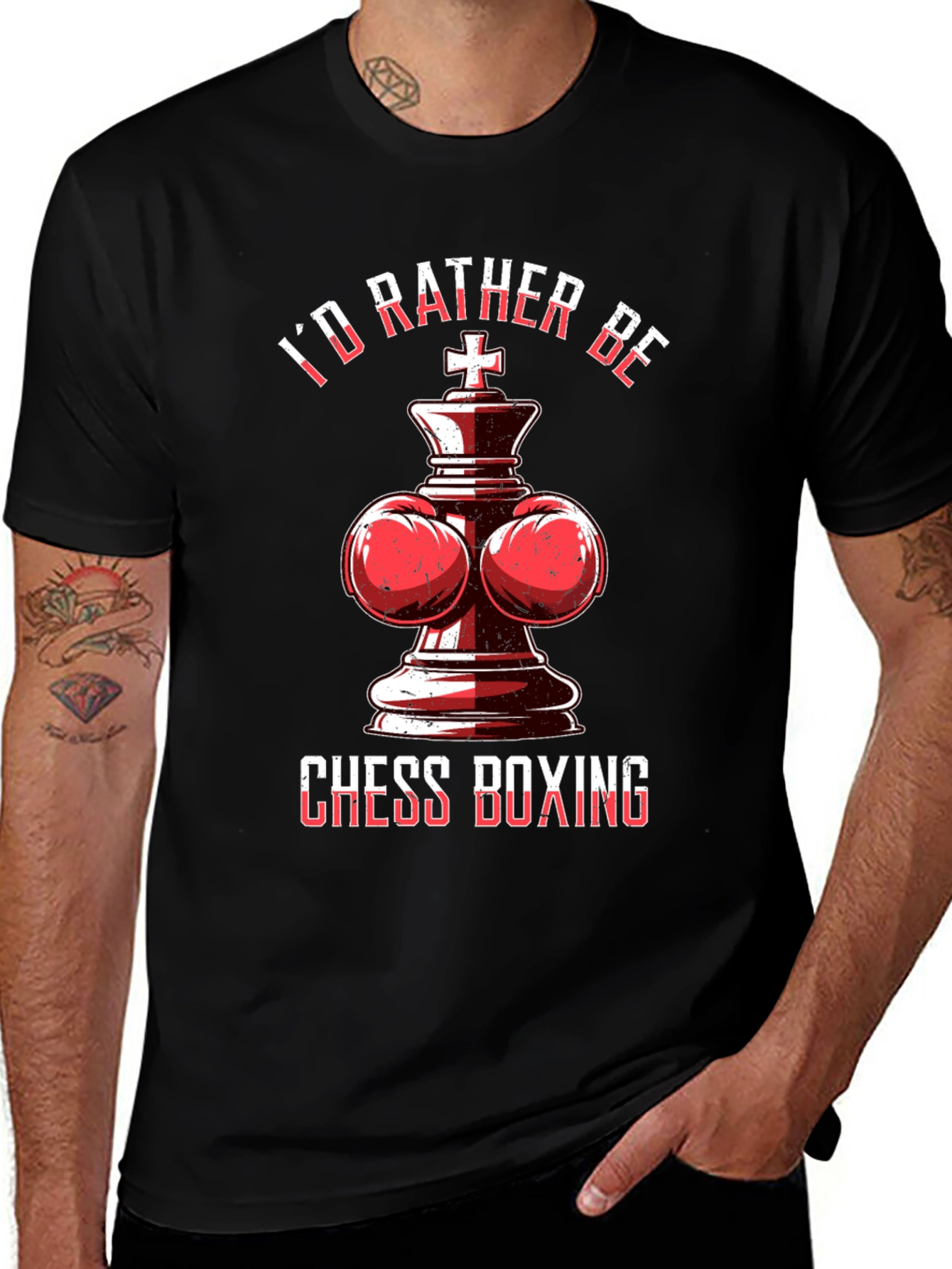 Black Chess Boxing T-Shirt - I'd Rather Be Playing Chess Boxing main image