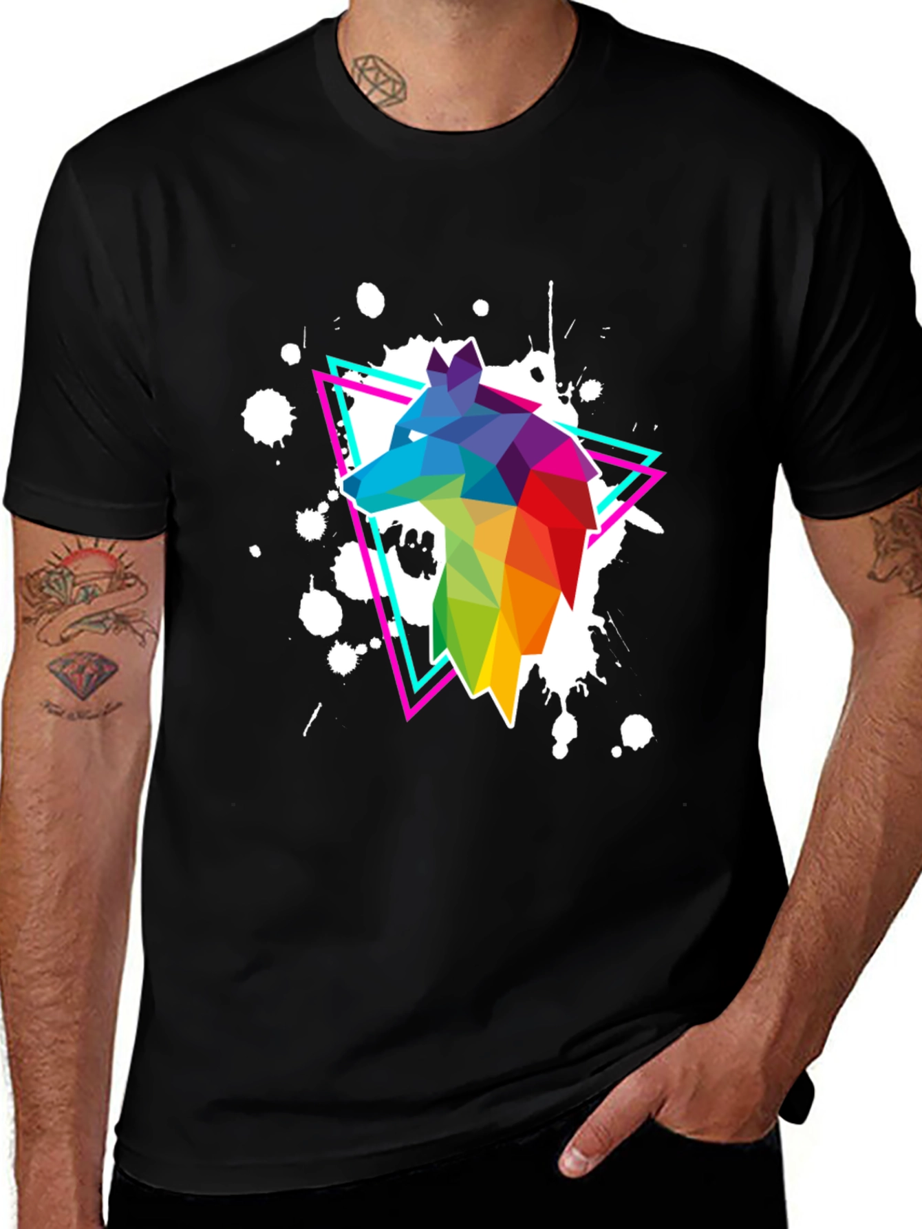 Variant 24 of Geometric Wolf T-Shirt - Vibrant Graphic Print