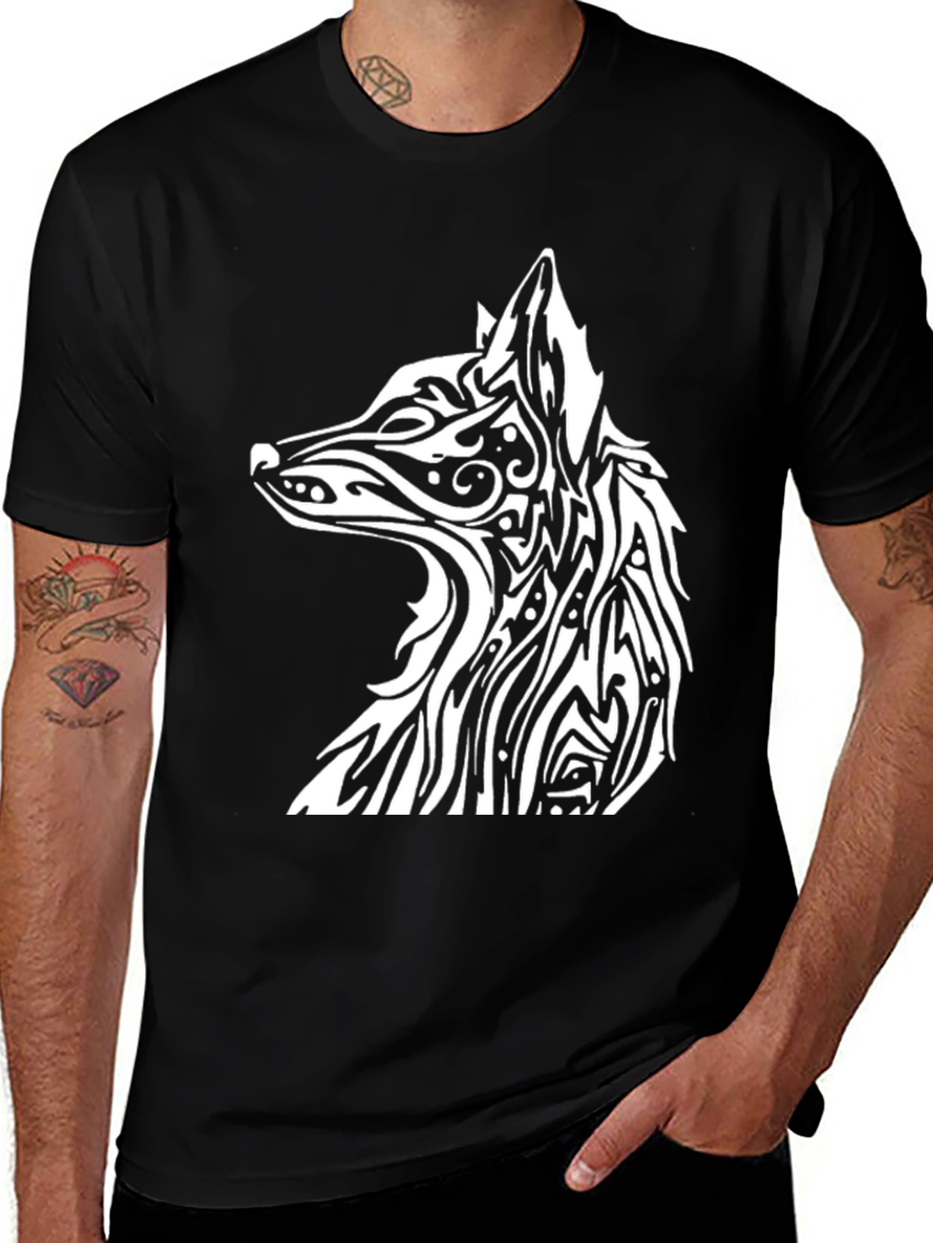 Variant 5 of Tribal Wolf Graphic Black T-Shirt