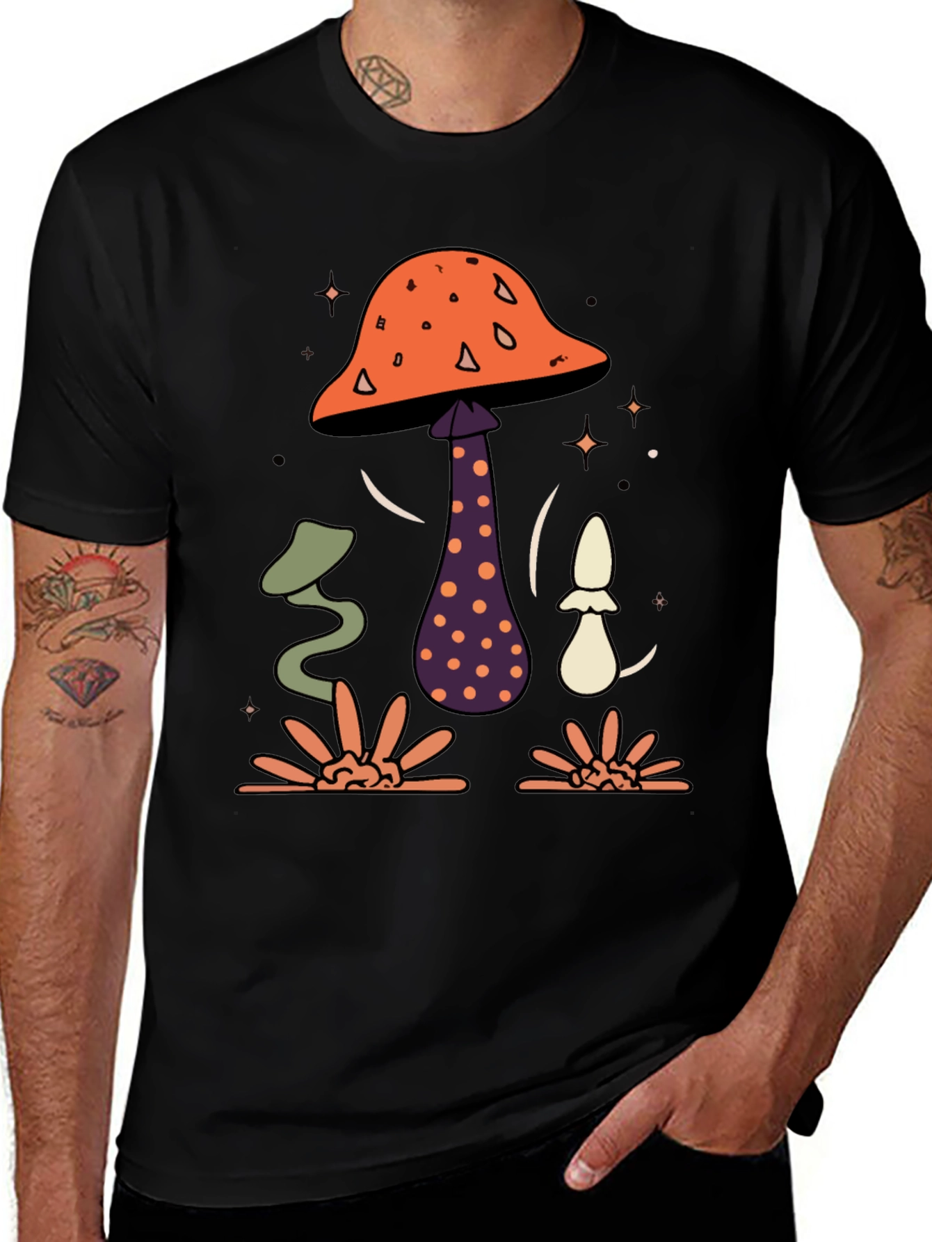 Variant 17 of Mushroom Graphic Tee - Black Cotton Blend