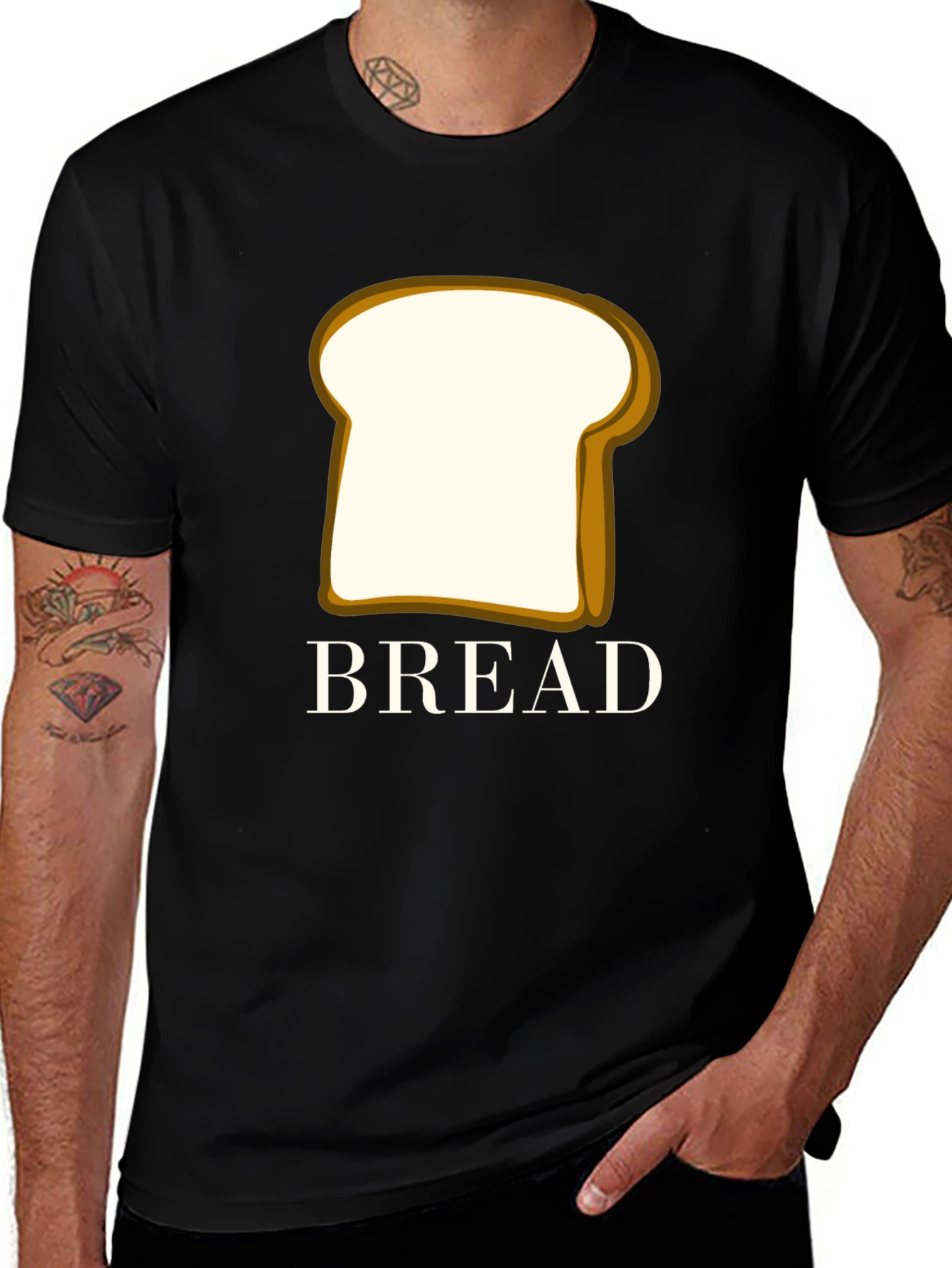 Variant 26 of Funny Bread Graphic Tee - Black Crew Neck T-Shirt
