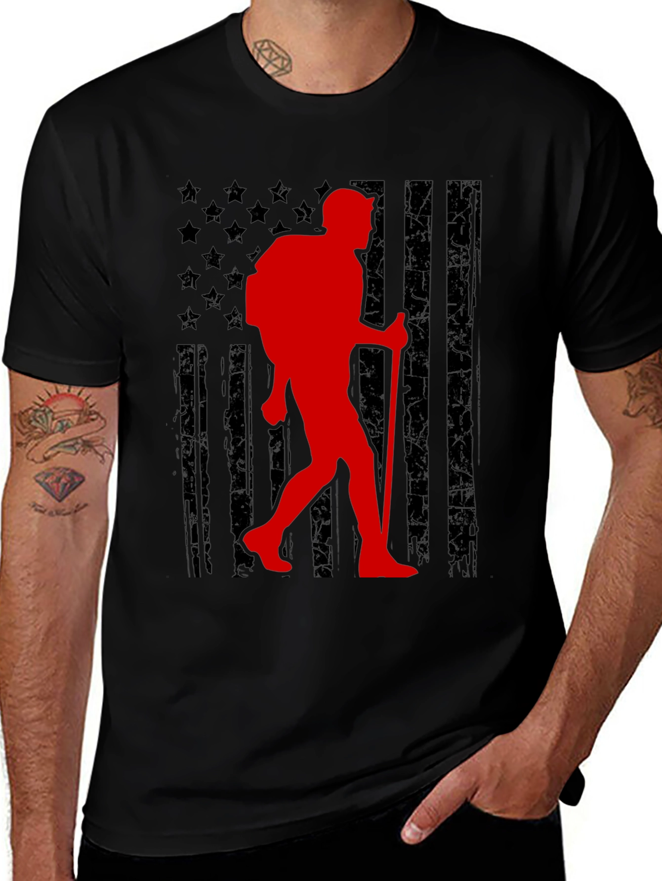 Variant 16 of Hiking Patriot T-Shirt - American Flag Hiker
