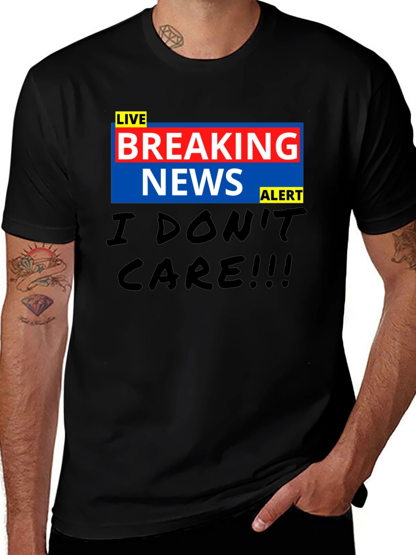 Variant 9 of Breaking News I Don't Care Black T-Shirt