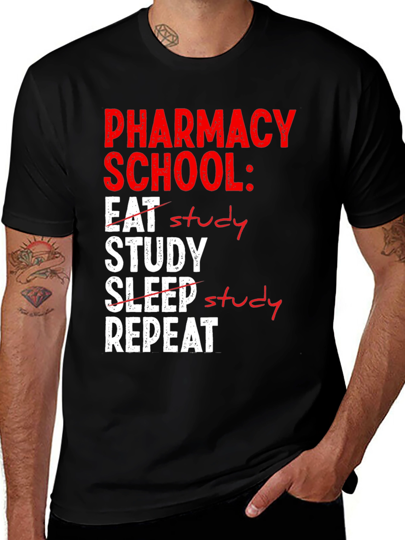Pharmacy School T-Shirt - Eat, Study, Sleep, Repeat